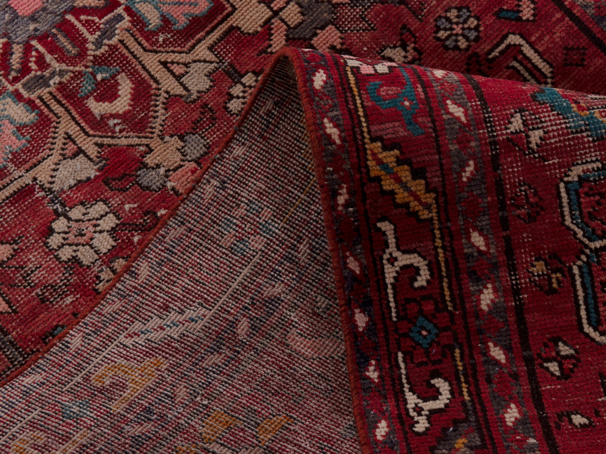 Persian Gorevan runner rug in burgundy and cream, view 17 of 18
