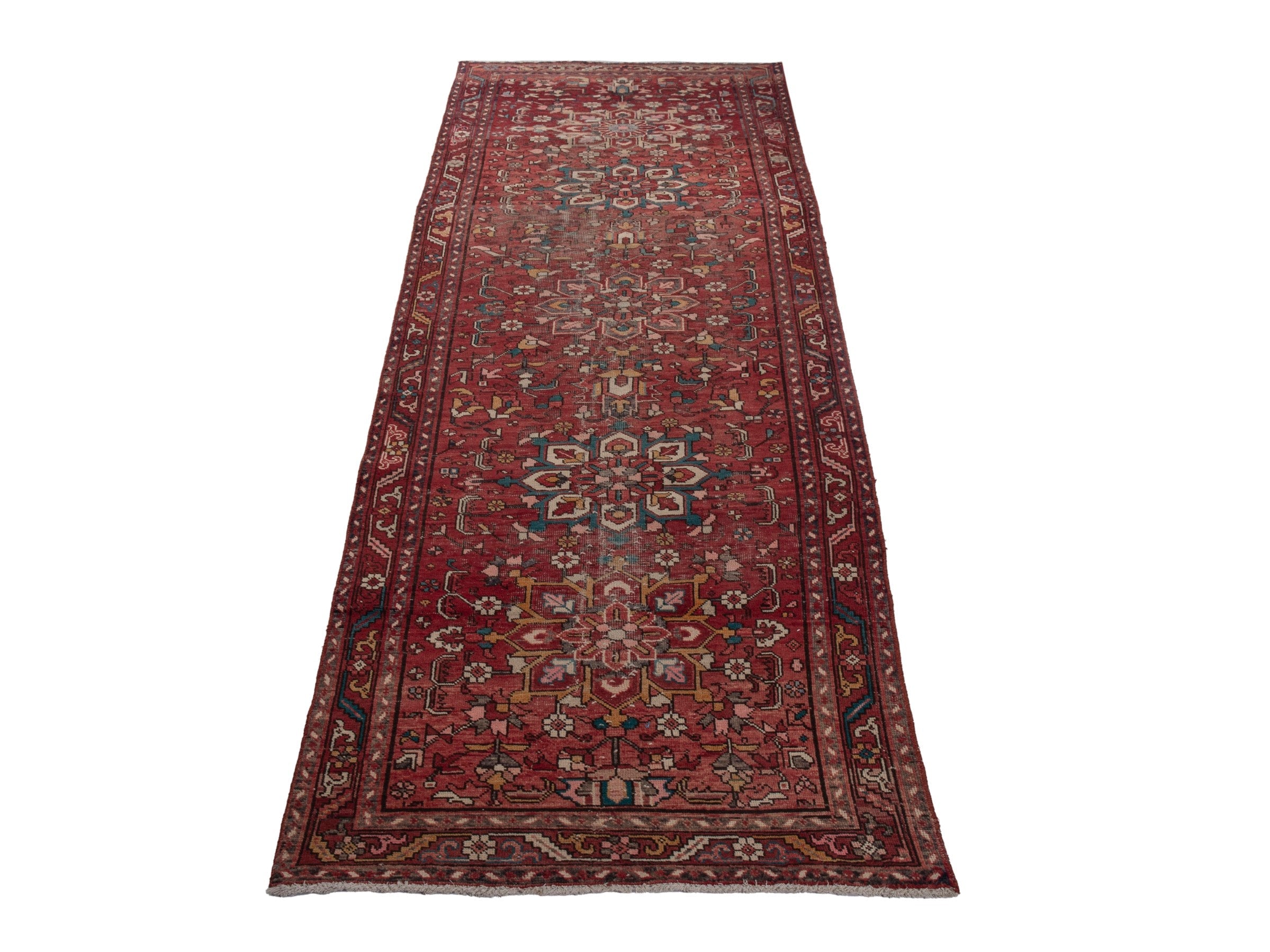 Persian Gorevan runner rug in burgundy and cream, view 3 of 18
