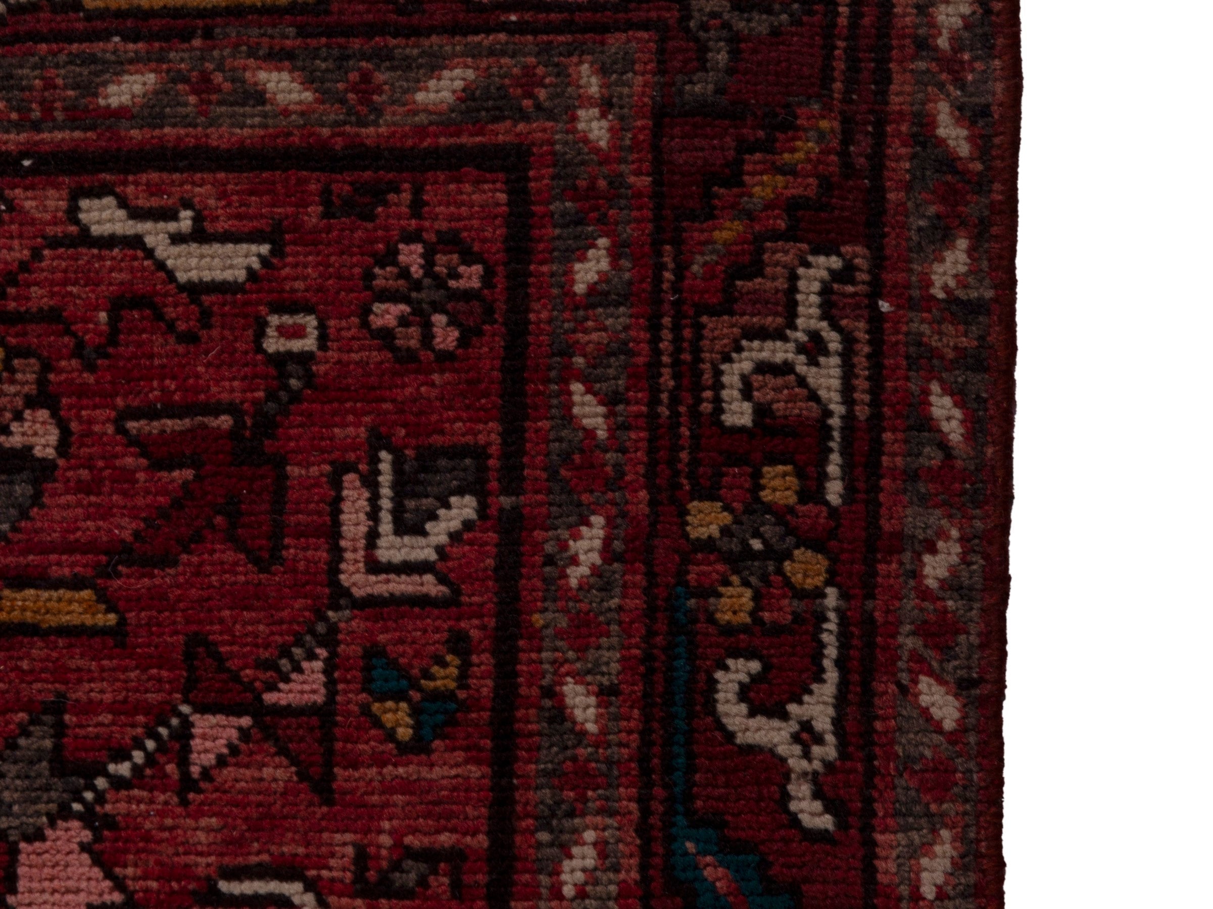 Persian Gorevan runner rug in burgundy and cream, view 5 of 18