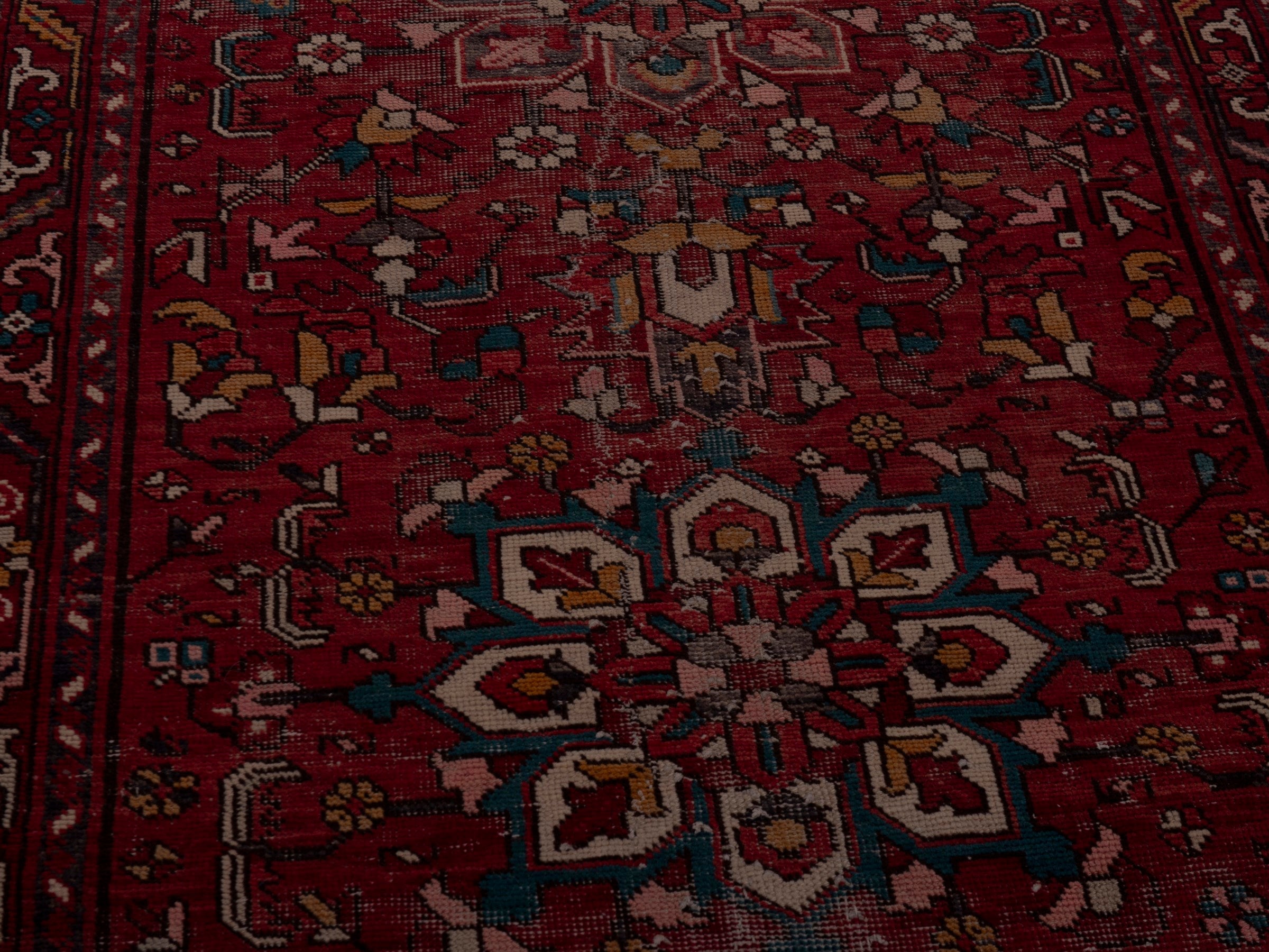 Persian Gorevan runner rug in burgundy and cream, view 7 of 18