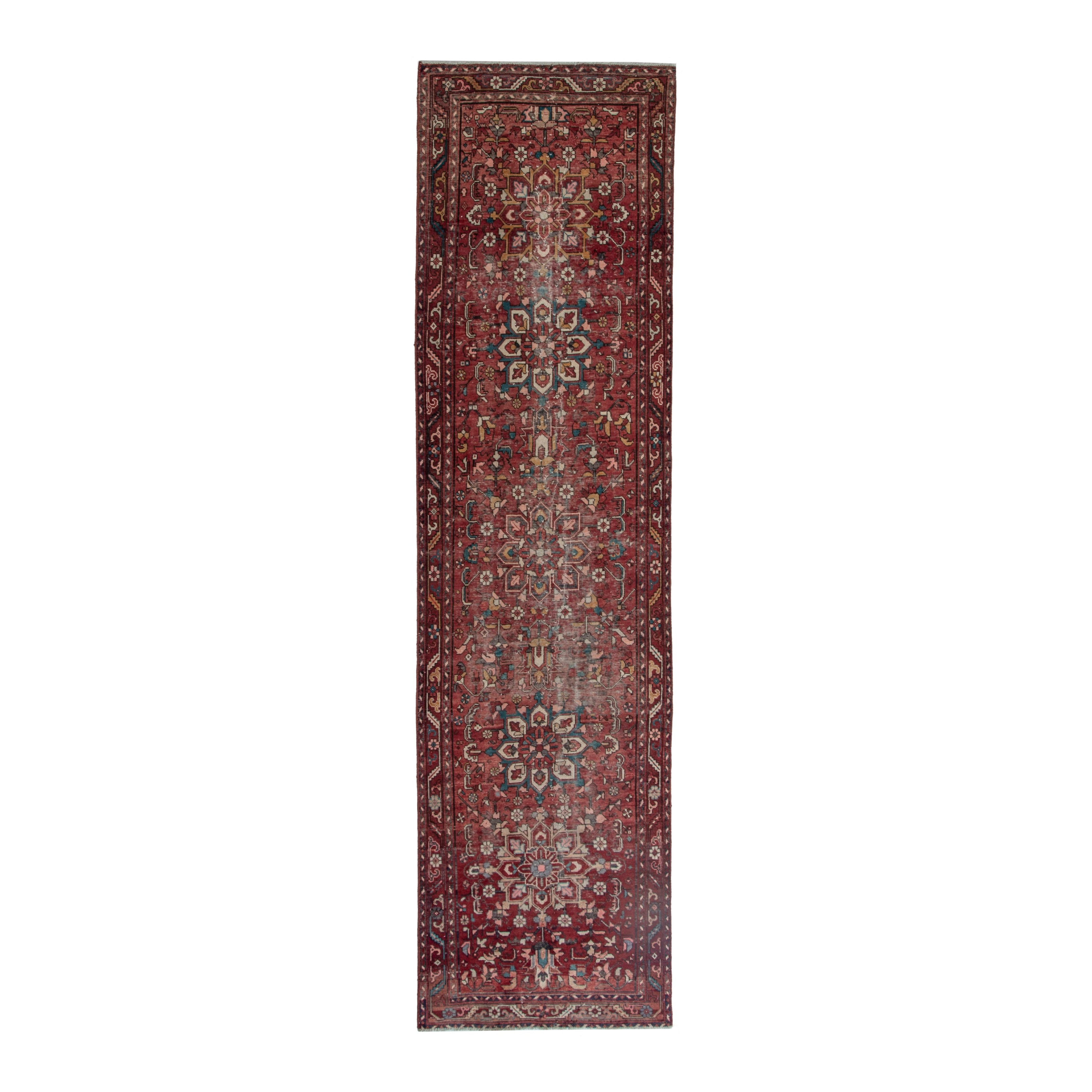 Persian Gorevan runner rug in burgundy and cream, 3'7" x 13'1"