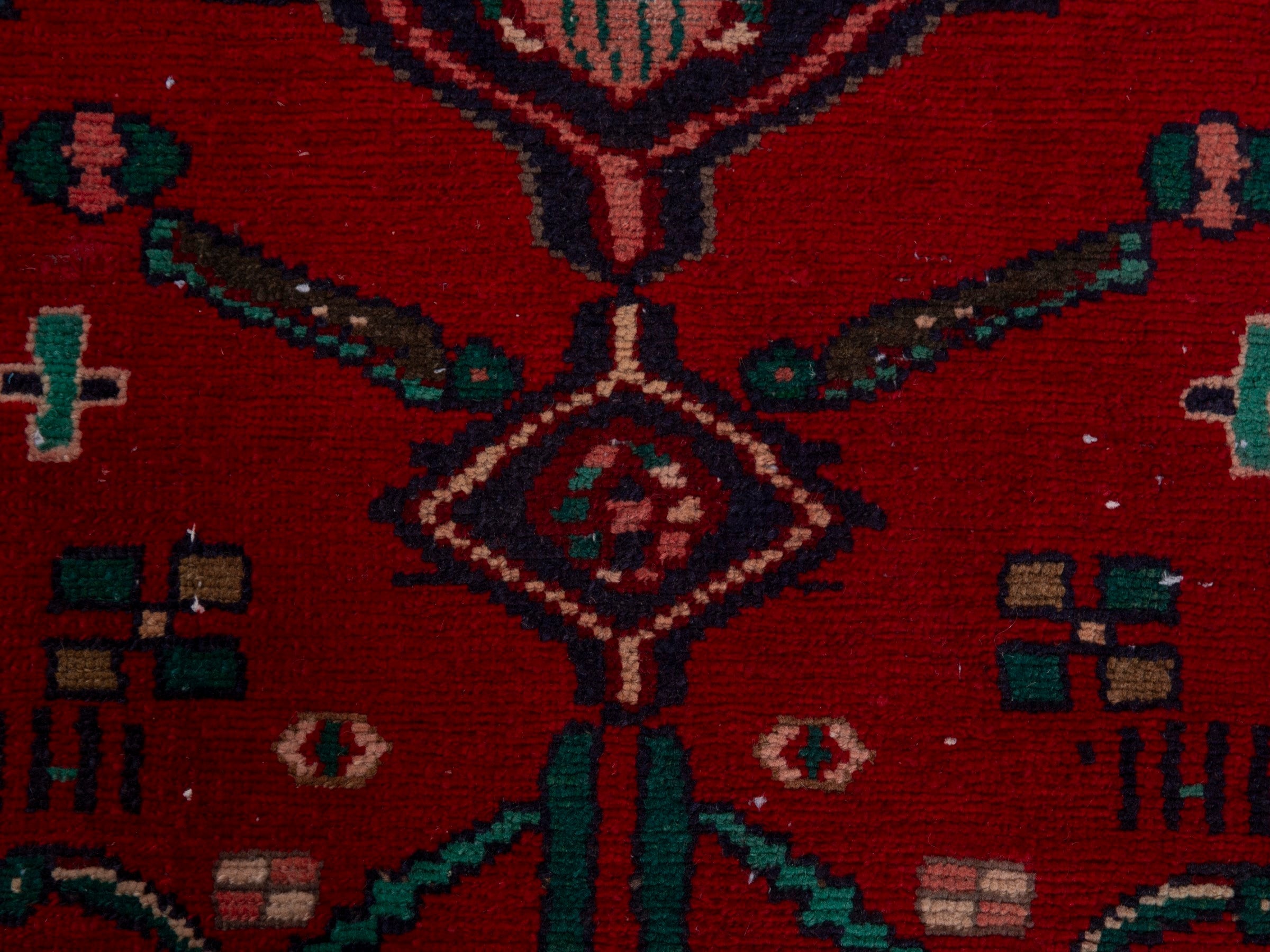 Persian Hamedan runner rug in deep red and dark blue, view 11 of 18