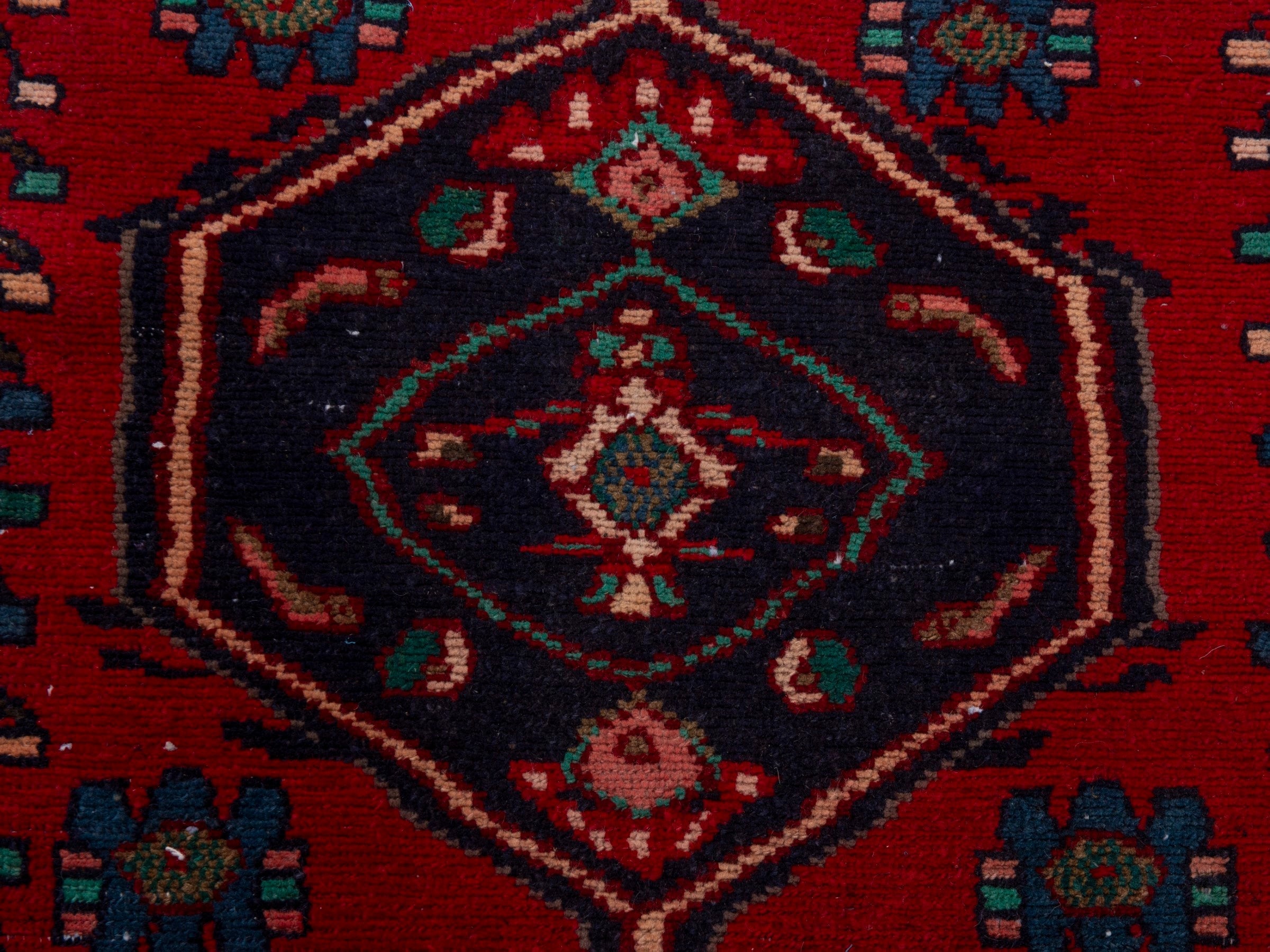 Persian Hamedan runner rug in deep red and dark blue, view 12 of 18