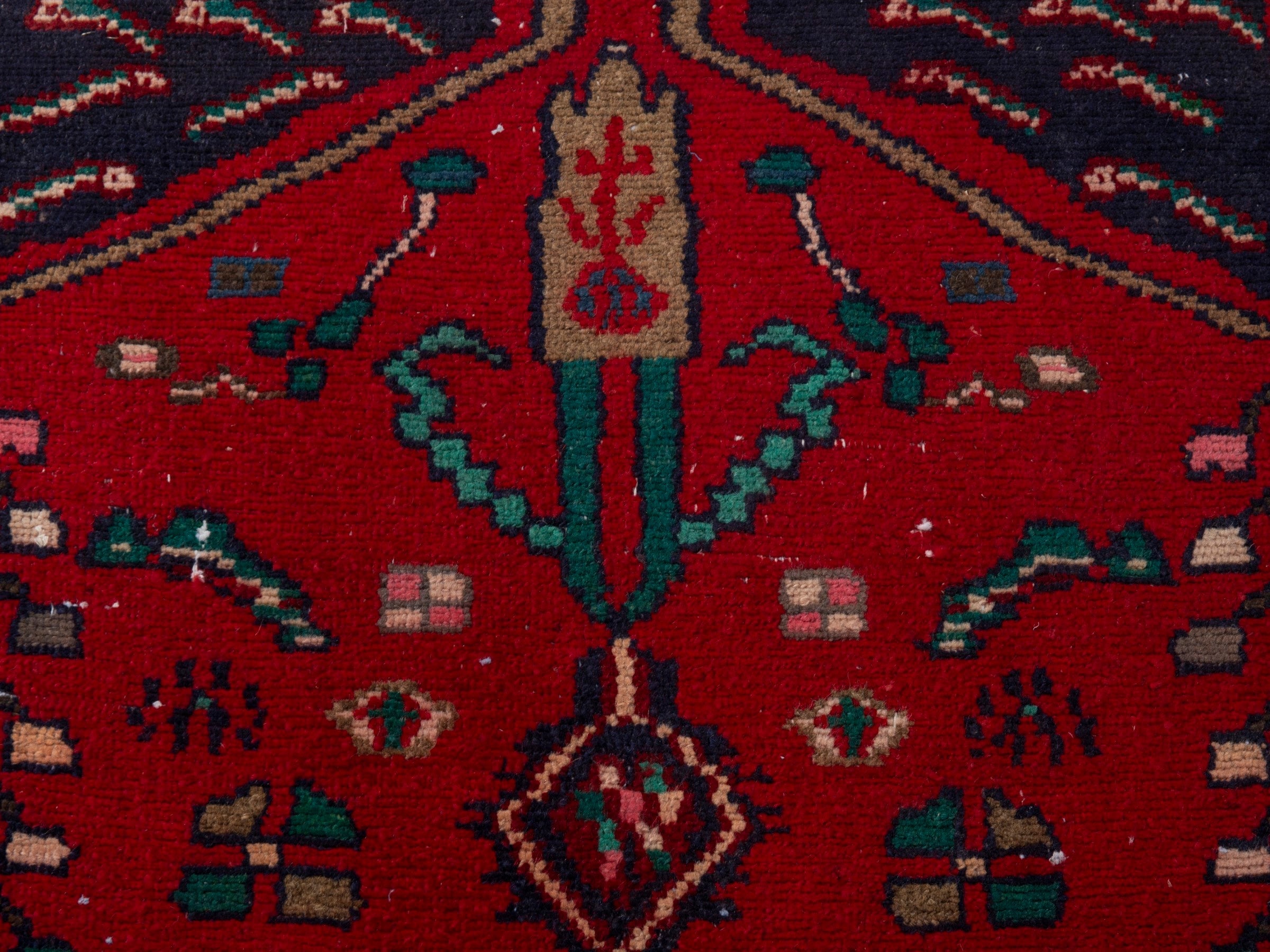 Persian Hamedan runner rug in deep red and dark blue, view 13 of 18