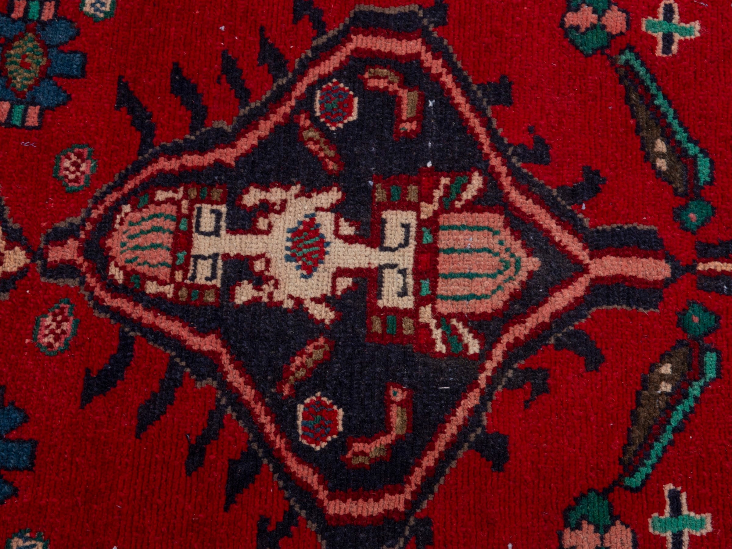 Persian Hamedan runner rug in deep red and dark blue, view 14 of 18