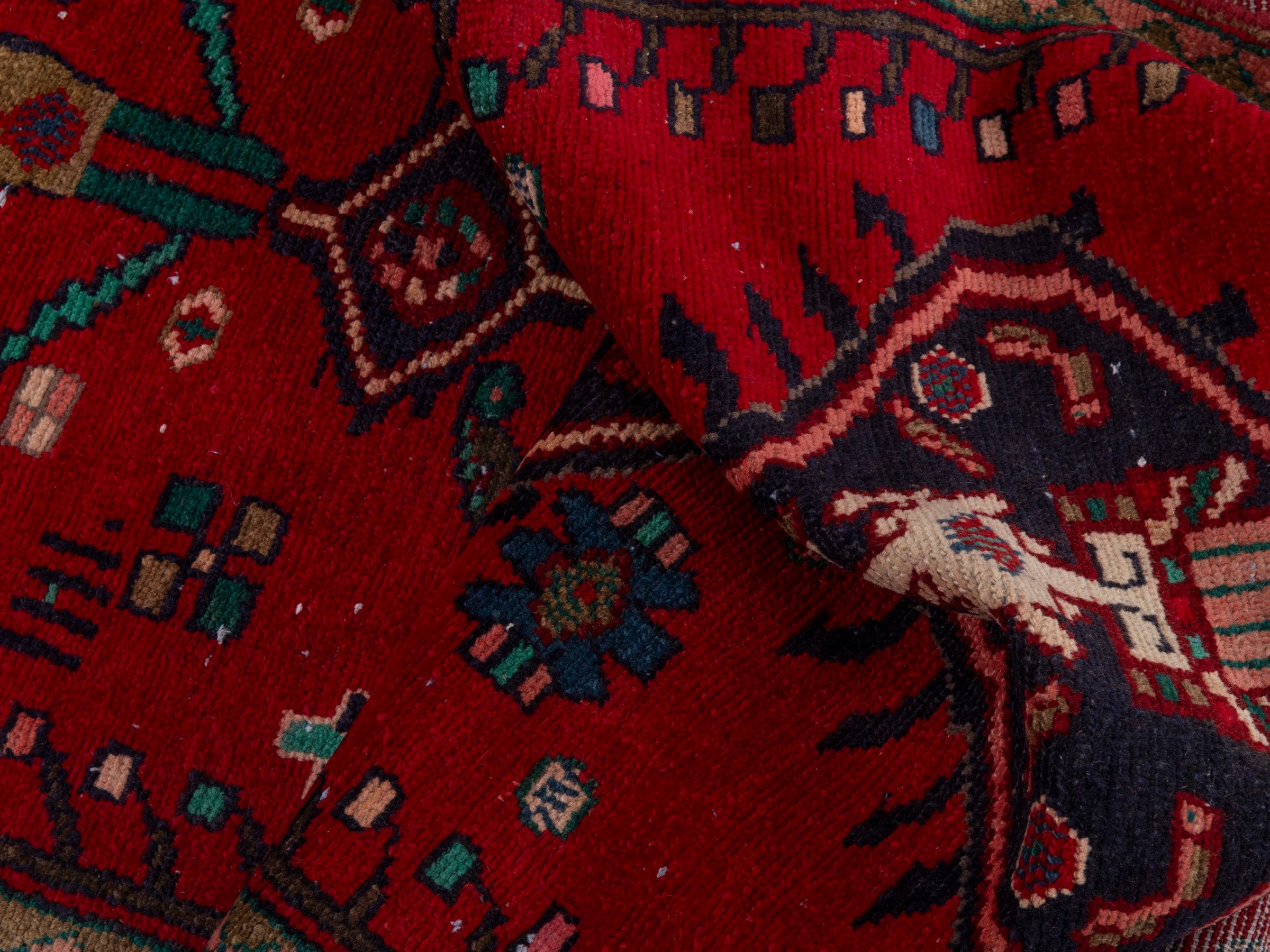 Persian Hamedan runner rug in deep red and dark blue, view 15 of 18