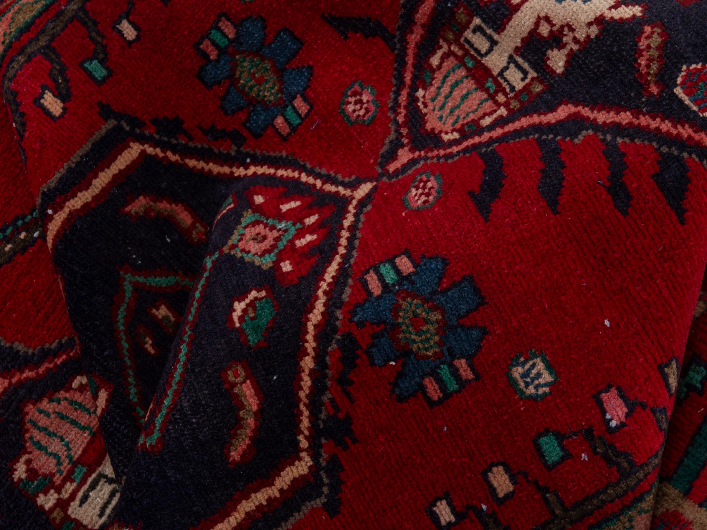 Persian Hamedan runner rug in deep red and dark blue, view 16 of 18