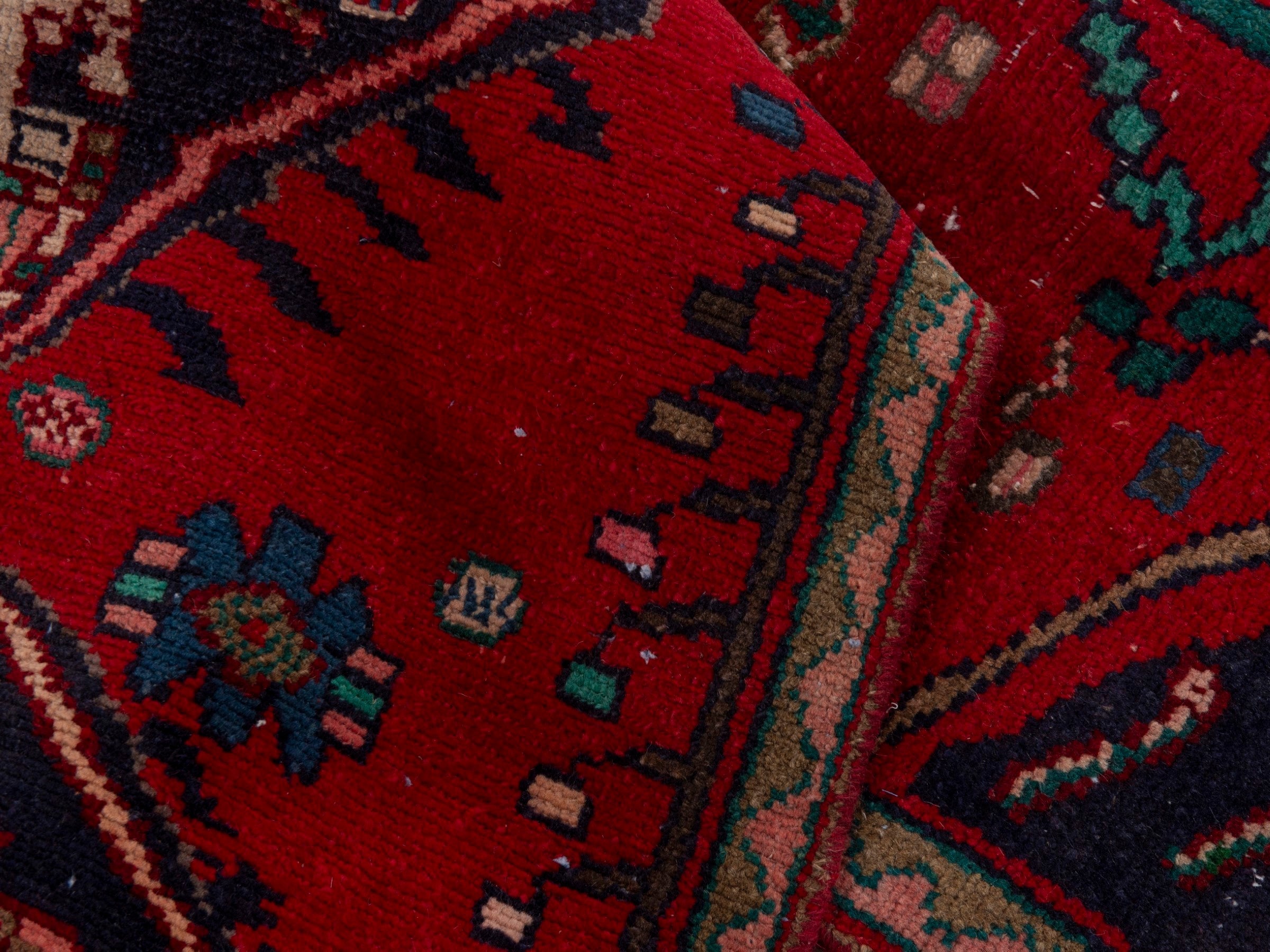 Persian Hamedan runner rug in deep red and dark blue, view 17 of 18