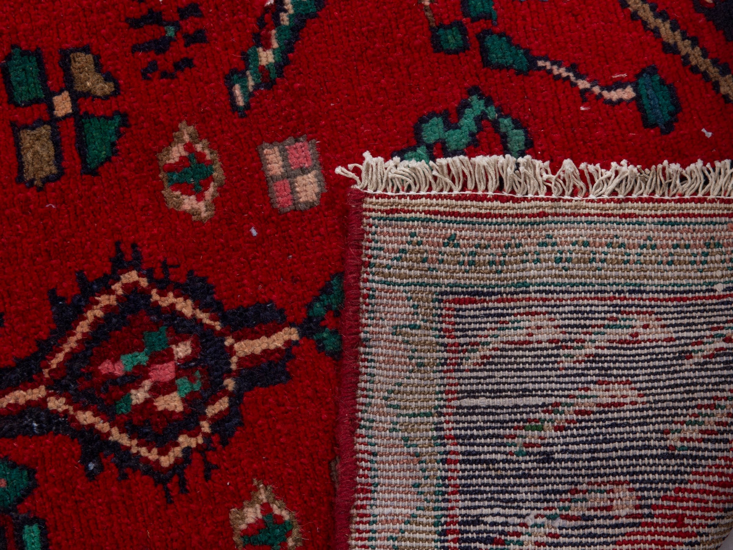 Persian Hamedan runner rug in deep red and dark blue, view 18 of 18