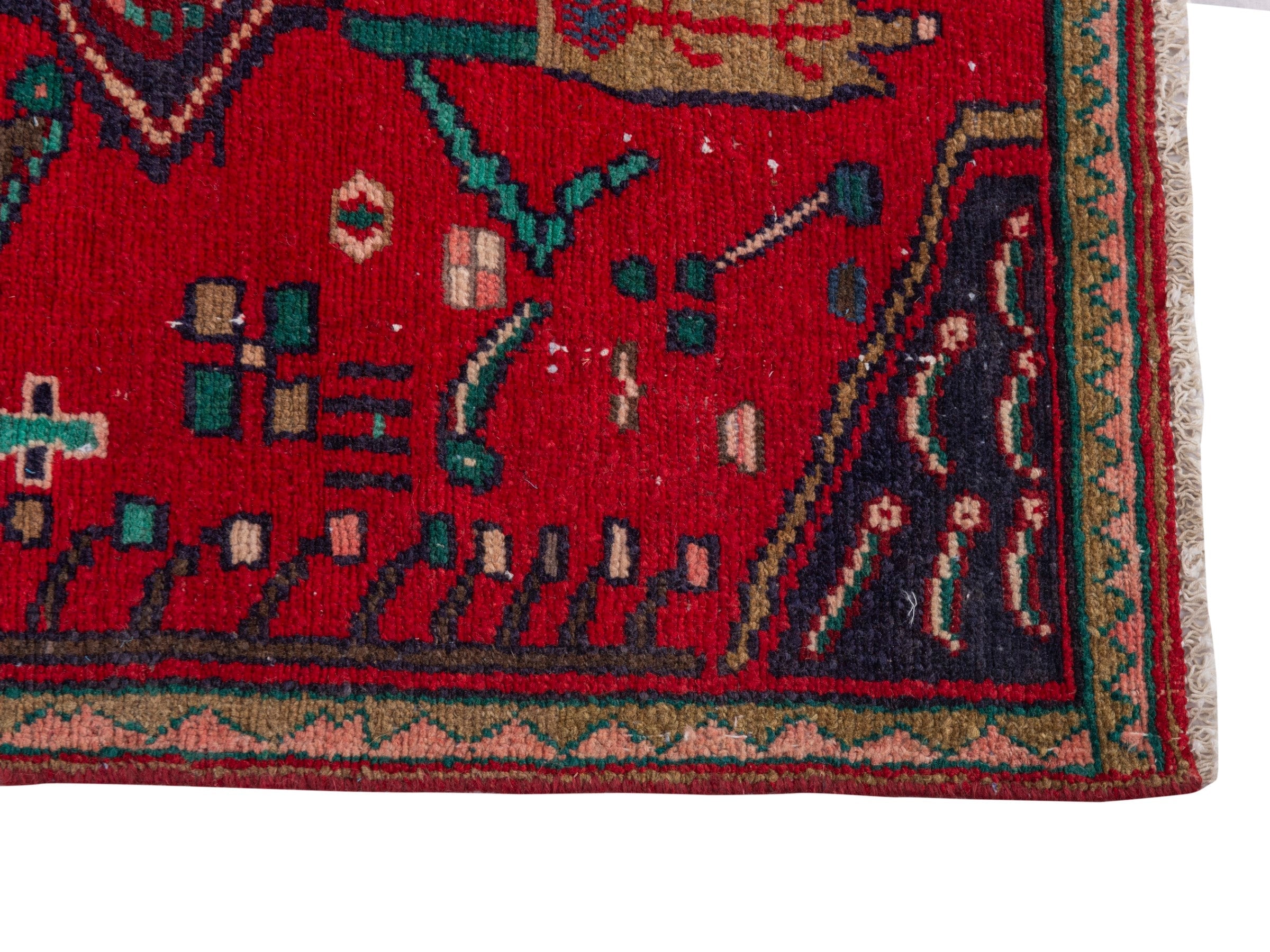 Persian Hamedan runner rug in deep red and dark blue, view 5 of 18