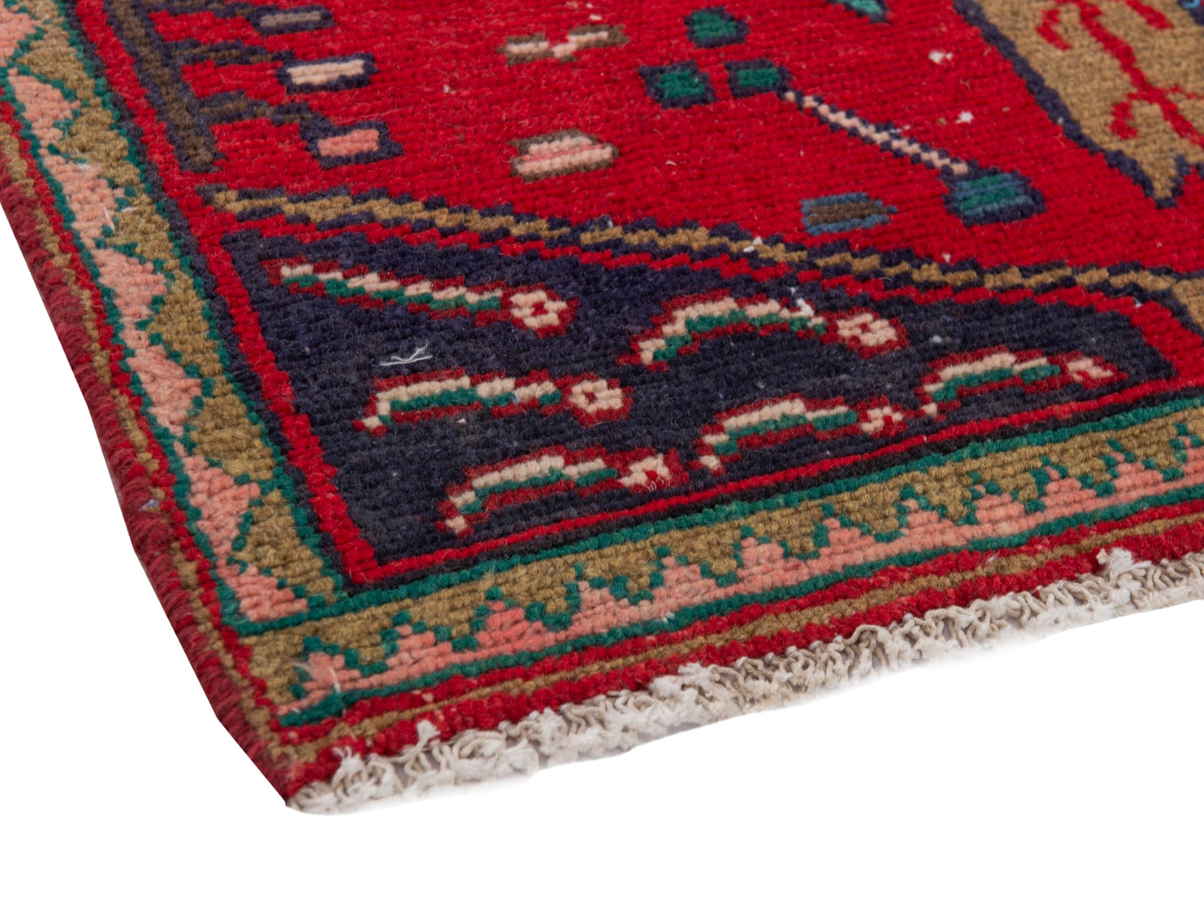 Persian Hamedan runner rug in deep red and dark blue, view 6 of 18