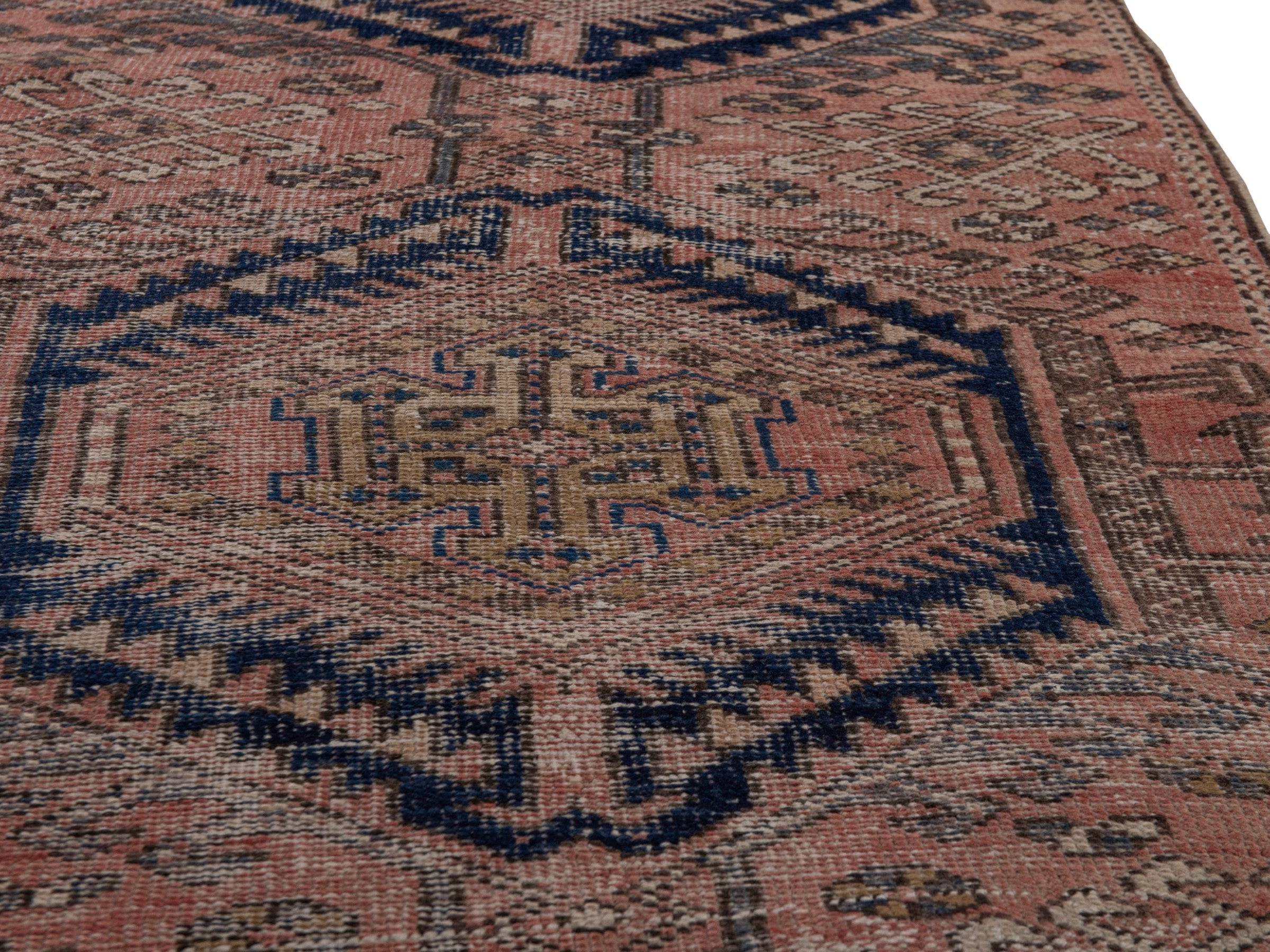 Persian Gharajeh runner rug in terracotta and dark blue, view 10 of 18