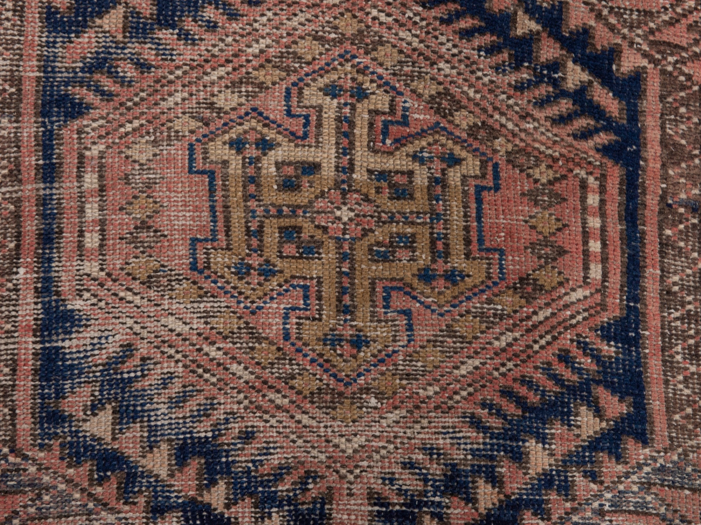 Persian Gharajeh runner rug in terracotta and dark blue, view 12 of 18