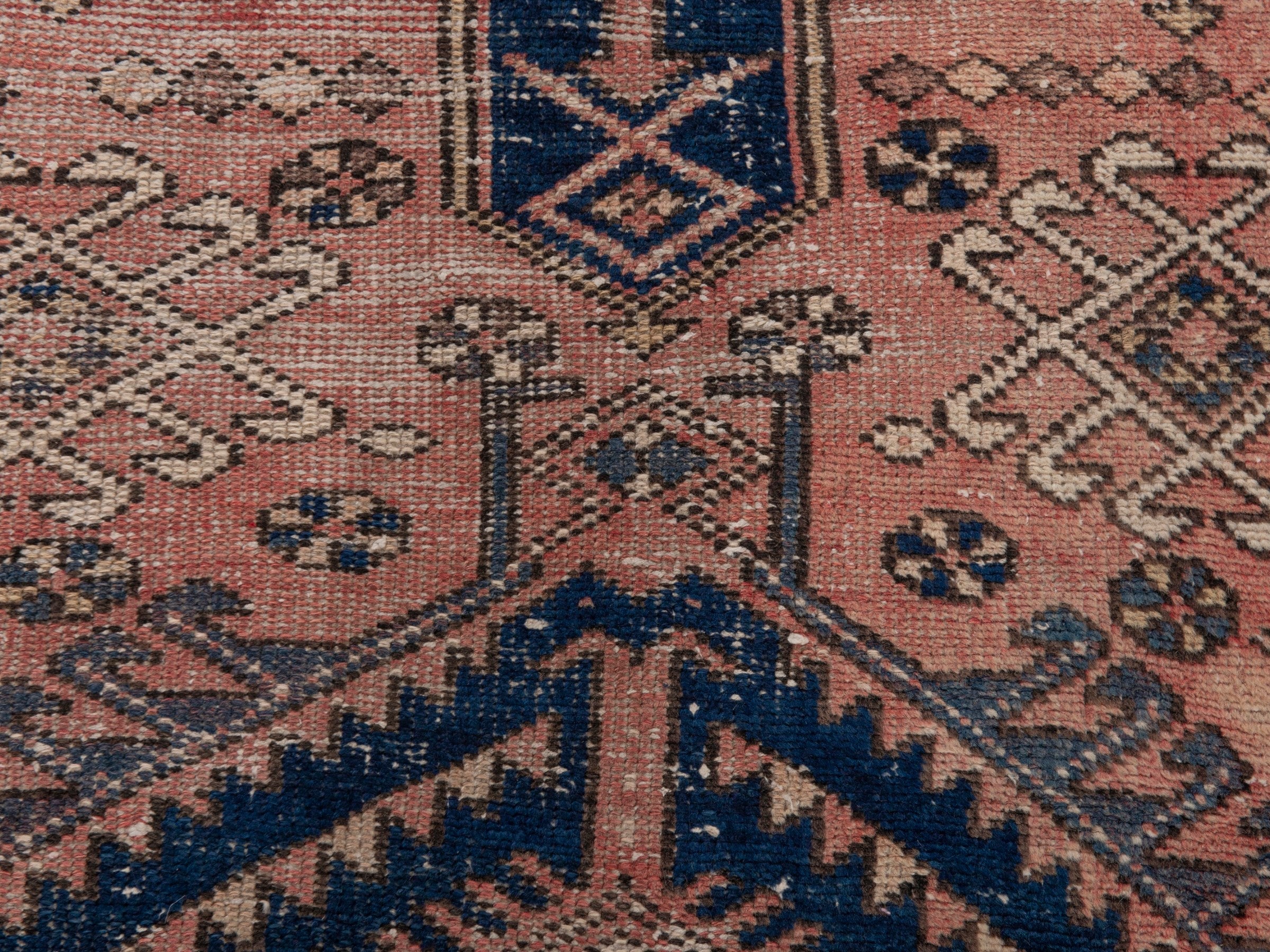 Persian Gharajeh runner rug in terracotta and dark blue, view 13 of 18