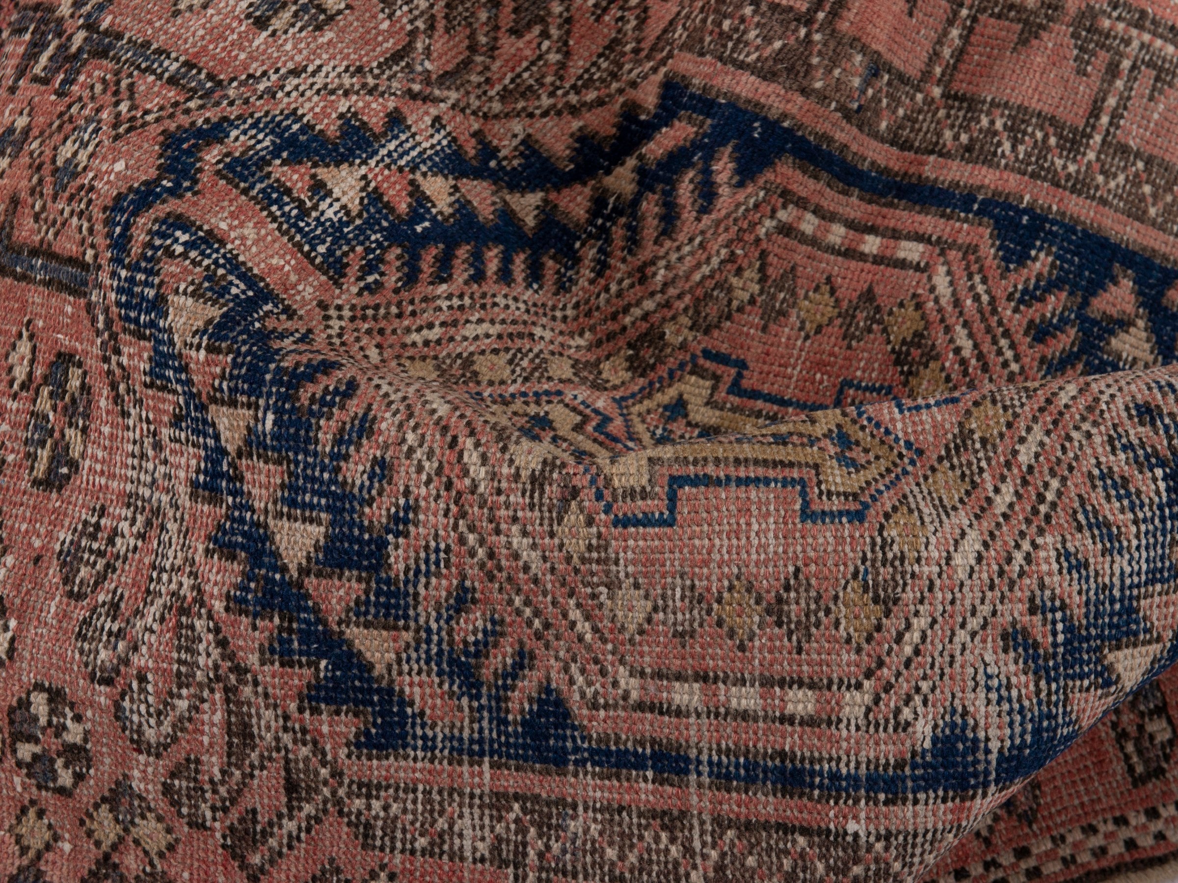 Persian Gharajeh runner rug in terracotta and dark blue, view 14 of 18