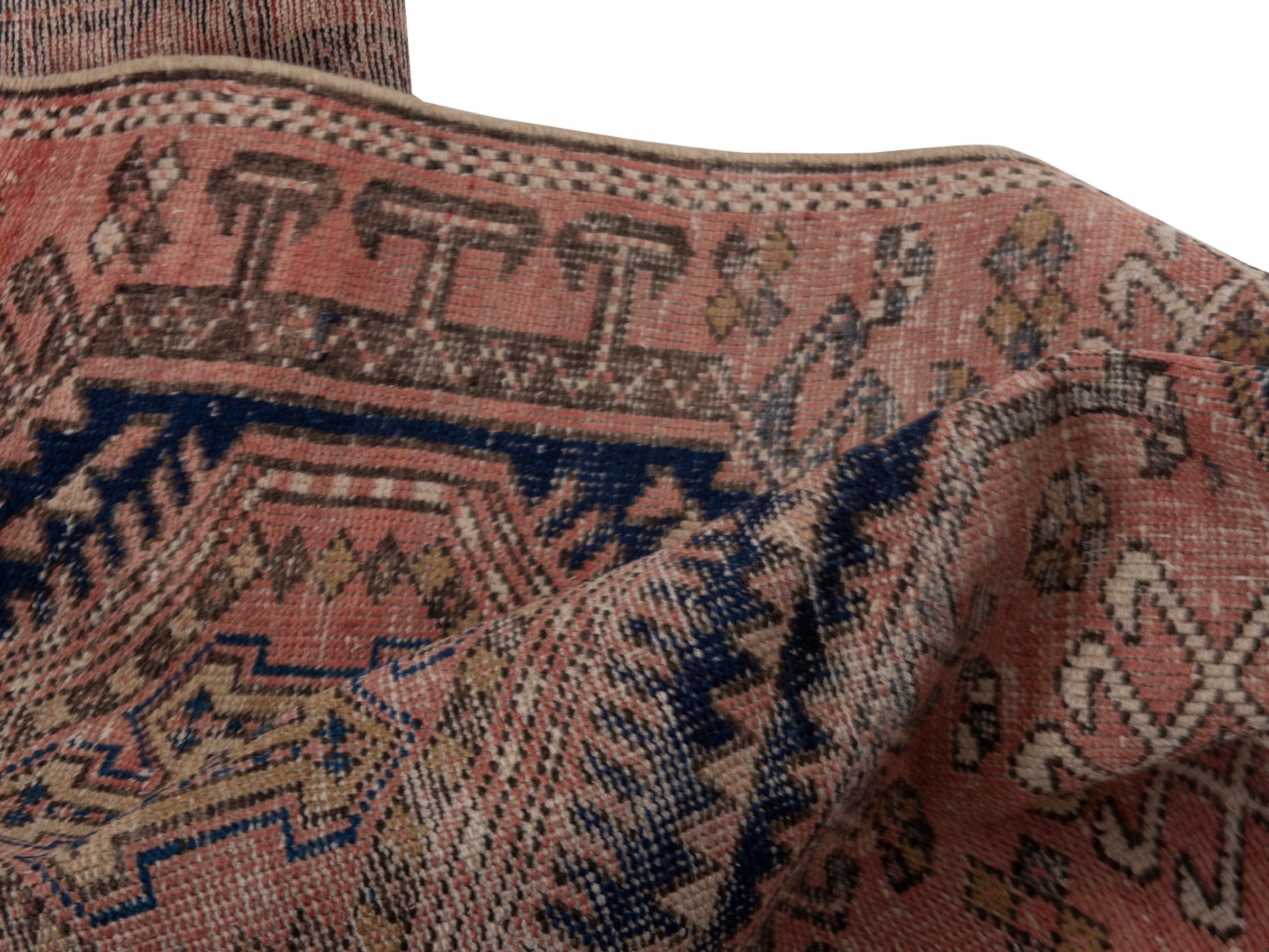 Persian Gharajeh runner rug in terracotta and dark blue, view 16 of 18