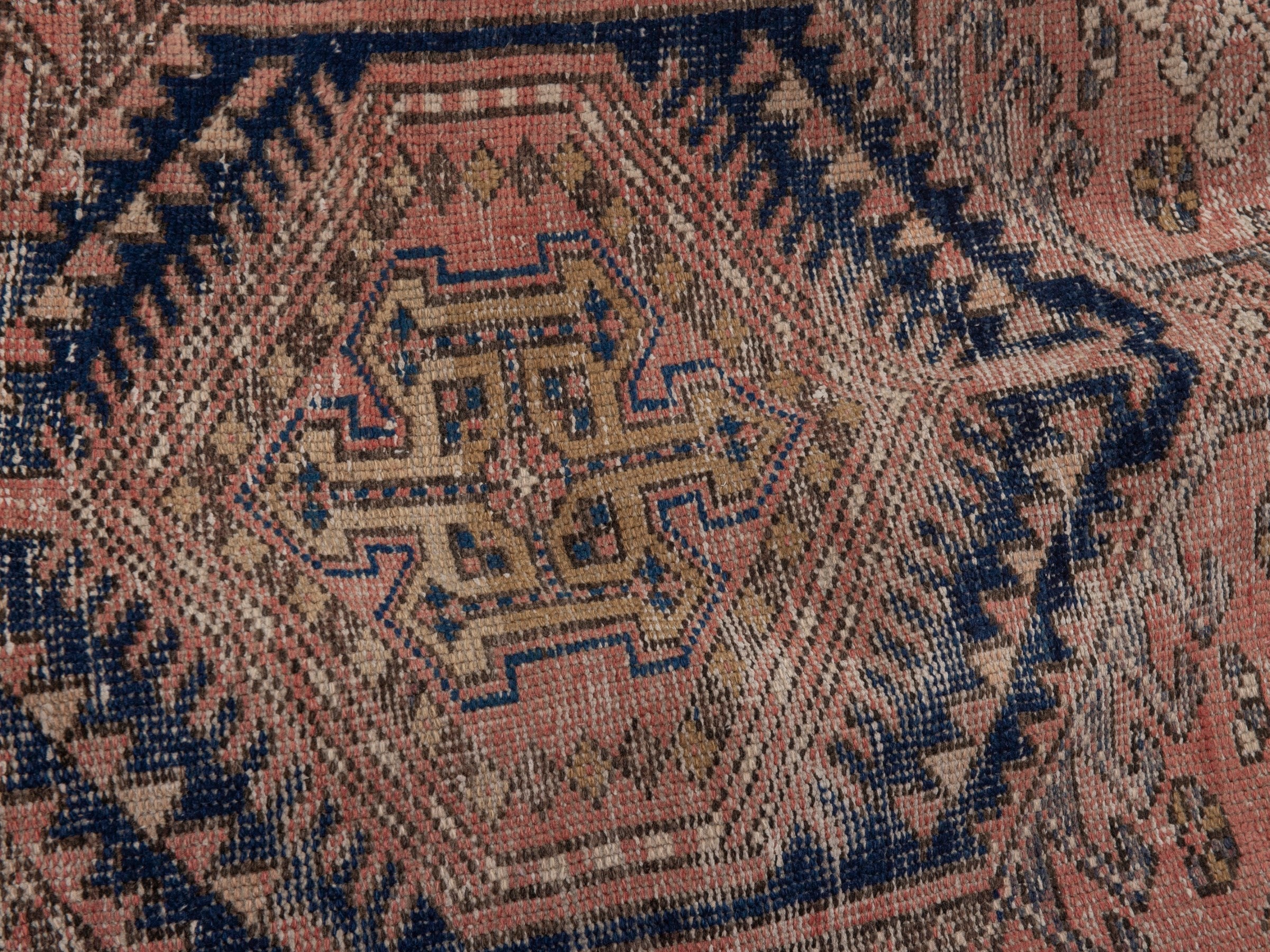 Persian Gharajeh runner rug in terracotta and dark blue, view 17 of 18