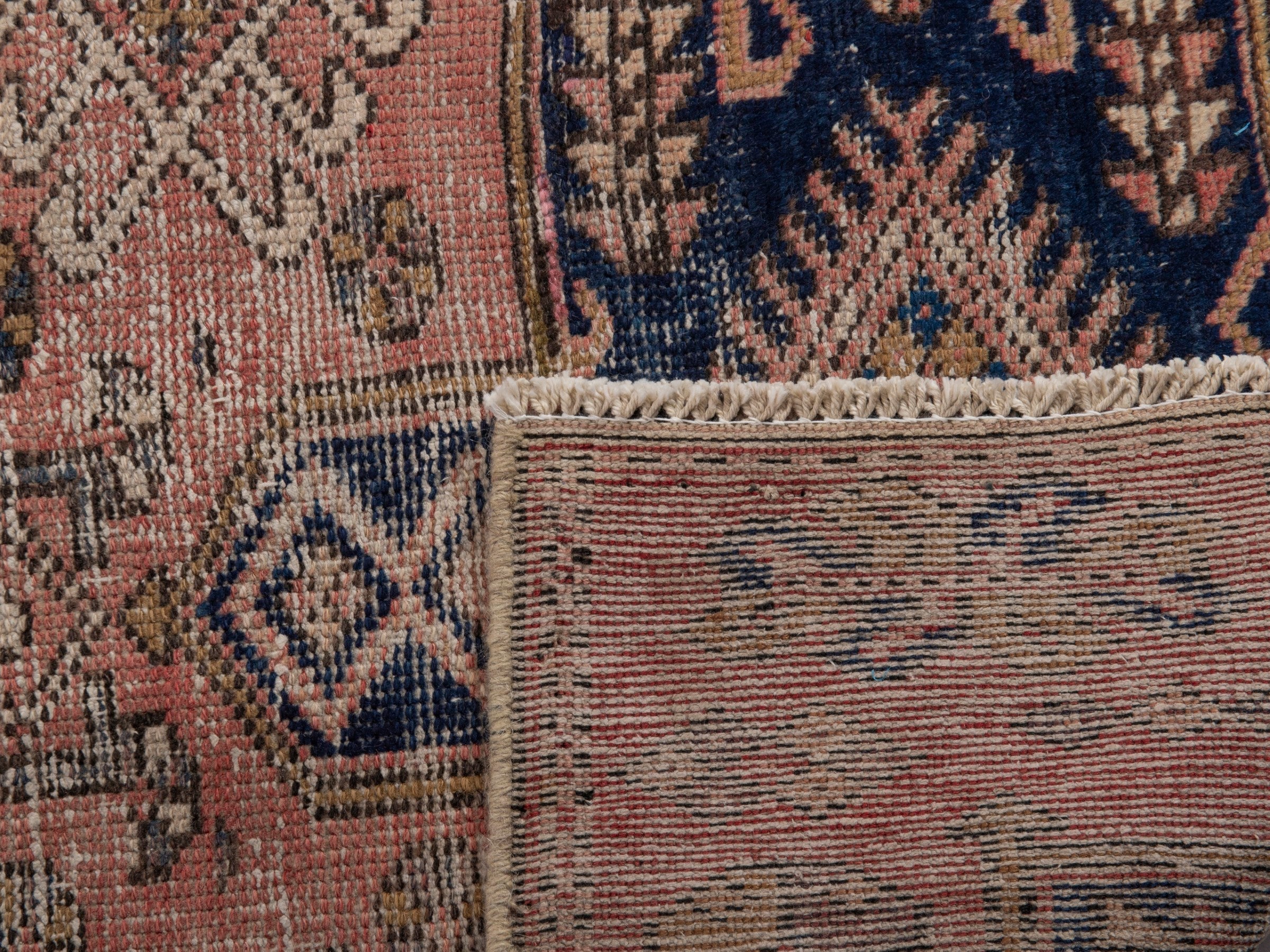 Persian Gharajeh runner rug in terracotta and dark blue, view 18 of 18