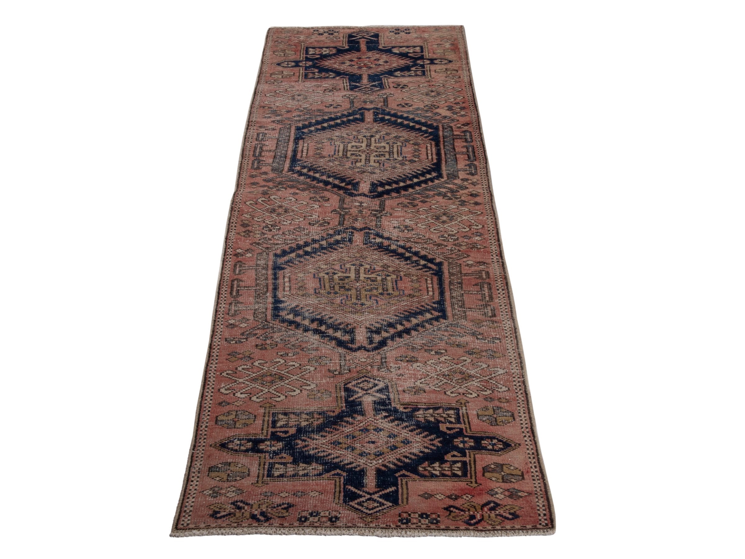 Persian Gharajeh runner rug in terracotta and dark blue, view 2 of 18