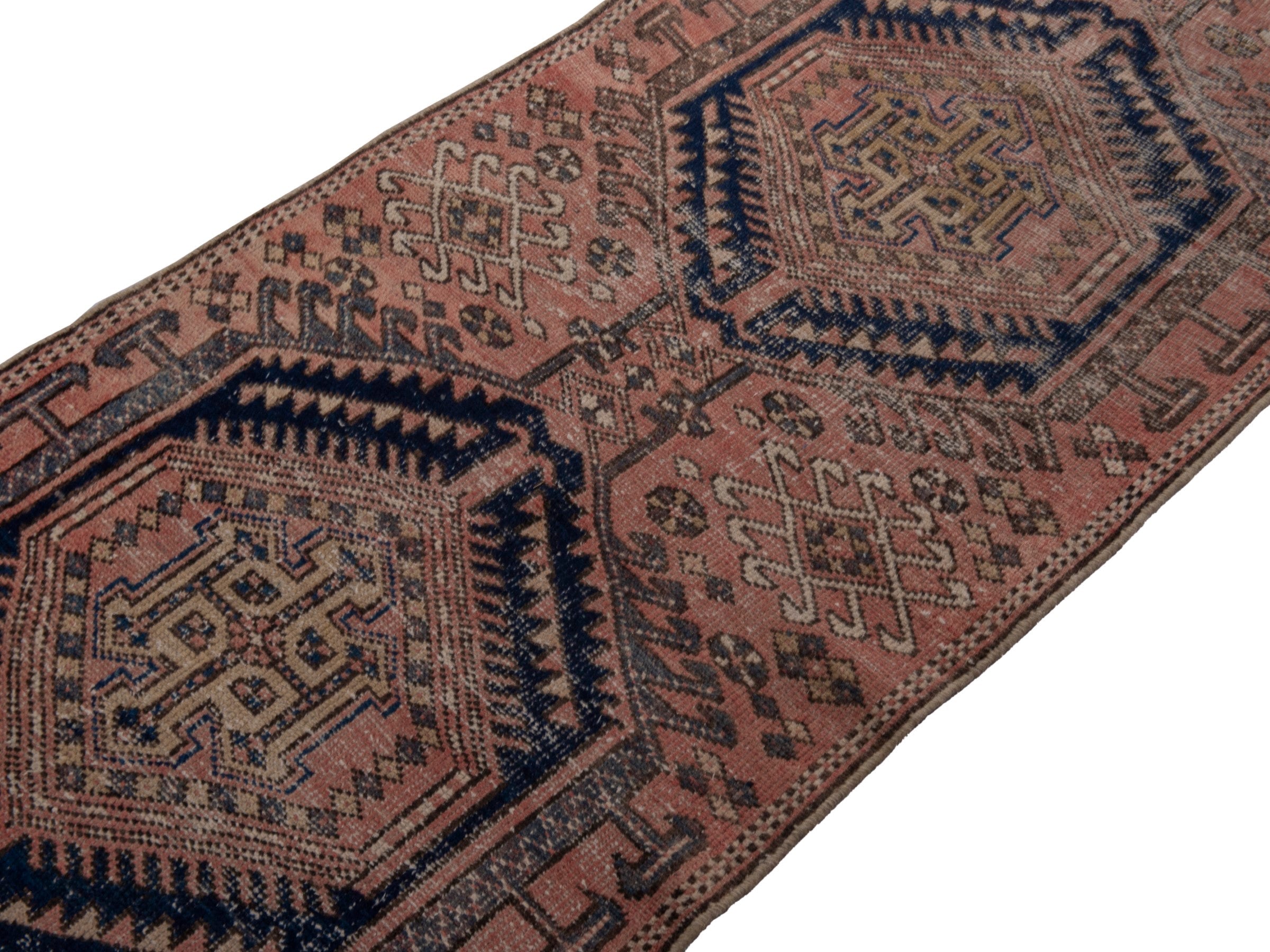 Persian Gharajeh runner rug in terracotta and dark blue, view 4 of 18