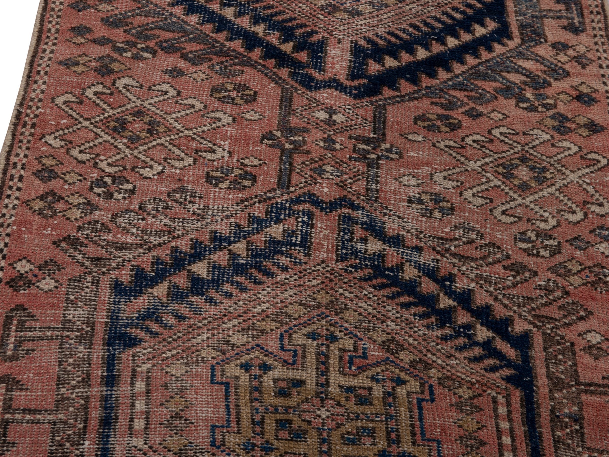 Persian Gharajeh runner rug in terracotta and dark blue, view 7 of 18