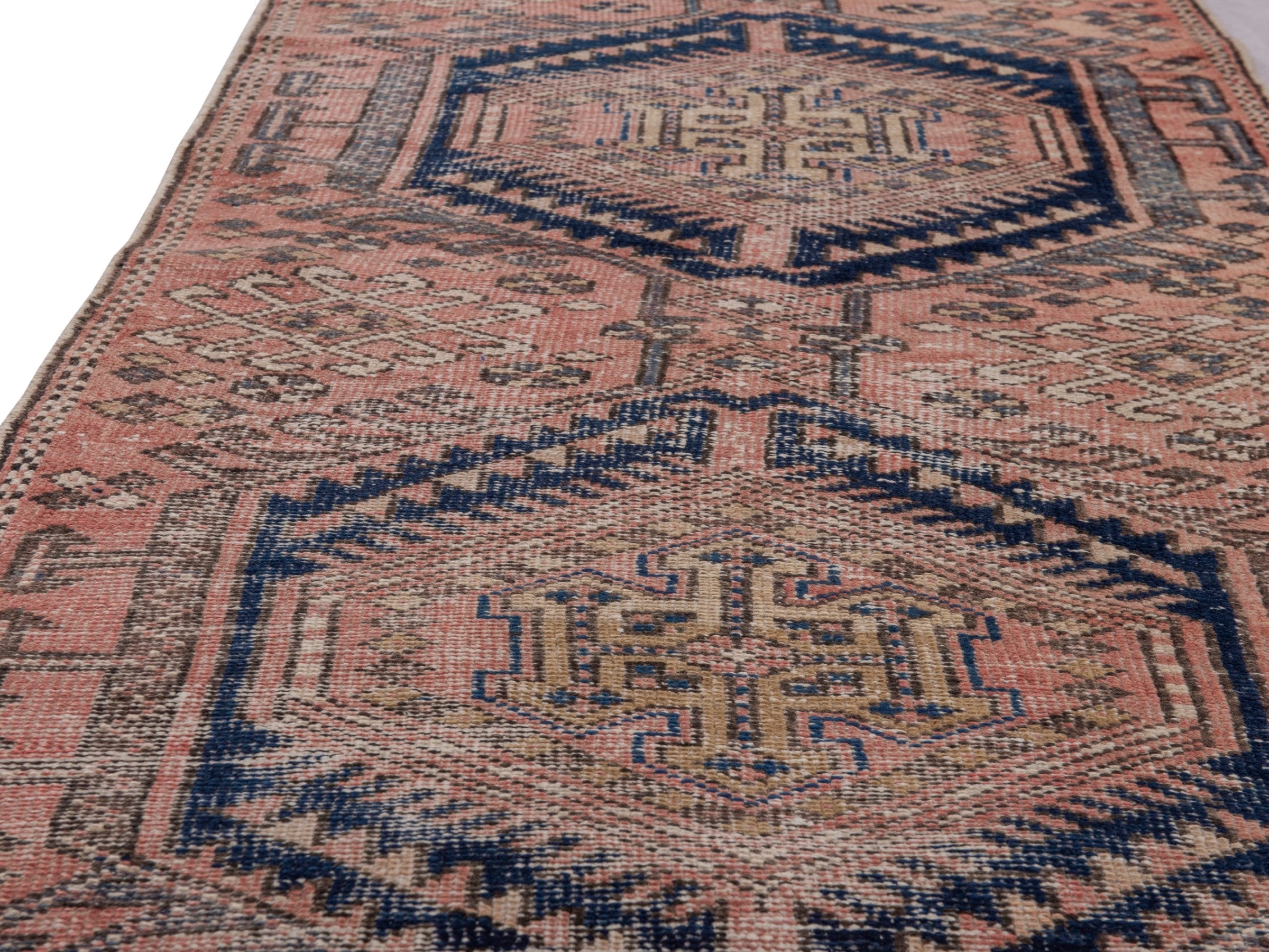Persian Gharajeh runner rug in terracotta and dark blue, view 9 of 18