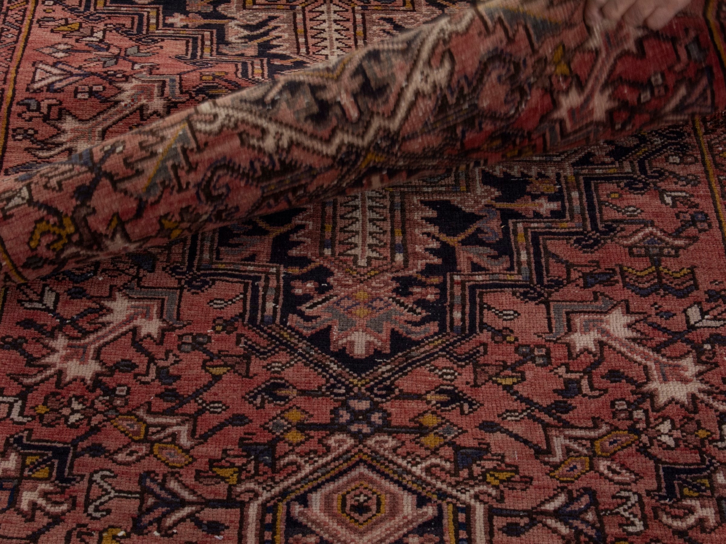 Persian Gorevan runner rug in burgundy and dark blue, view 17 of 19