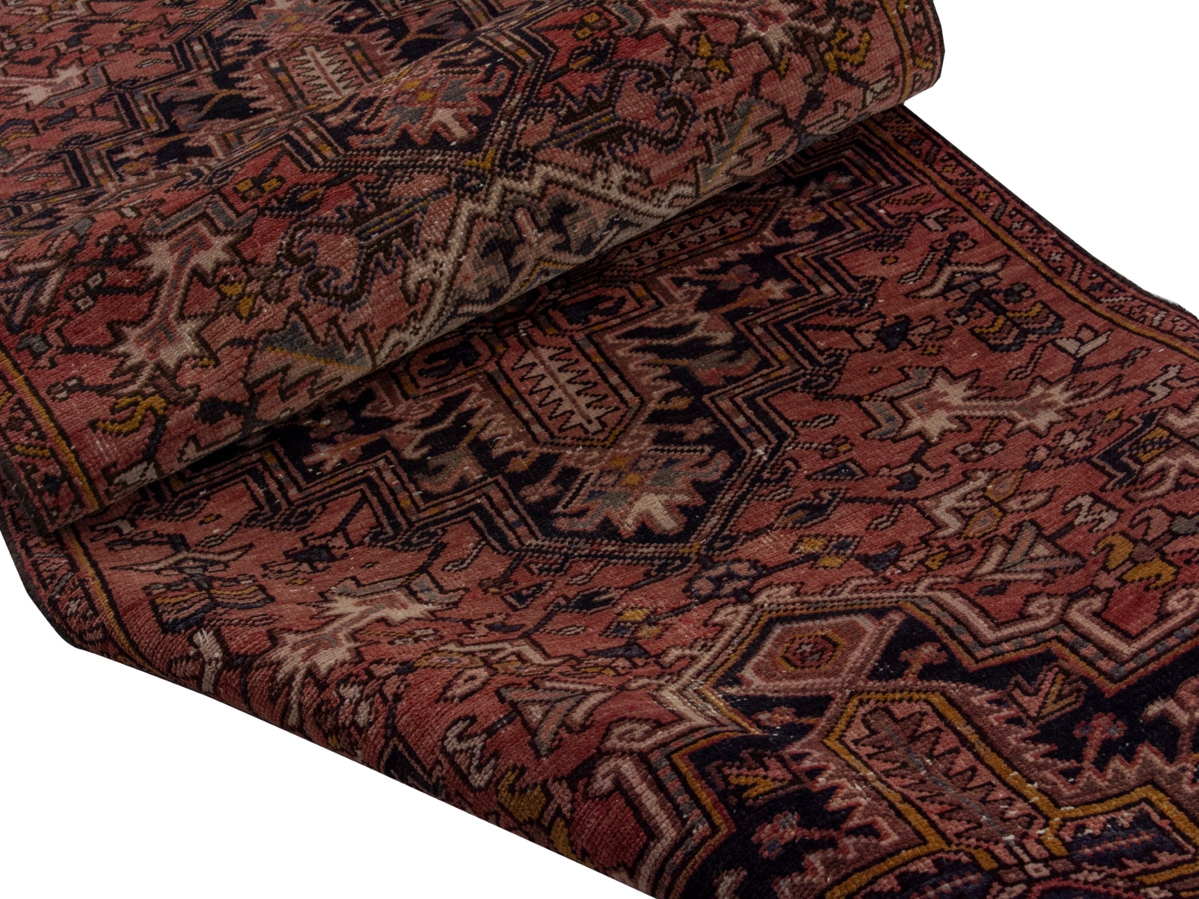 Persian Gorevan runner rug in burgundy and dark blue, view 18 of 19