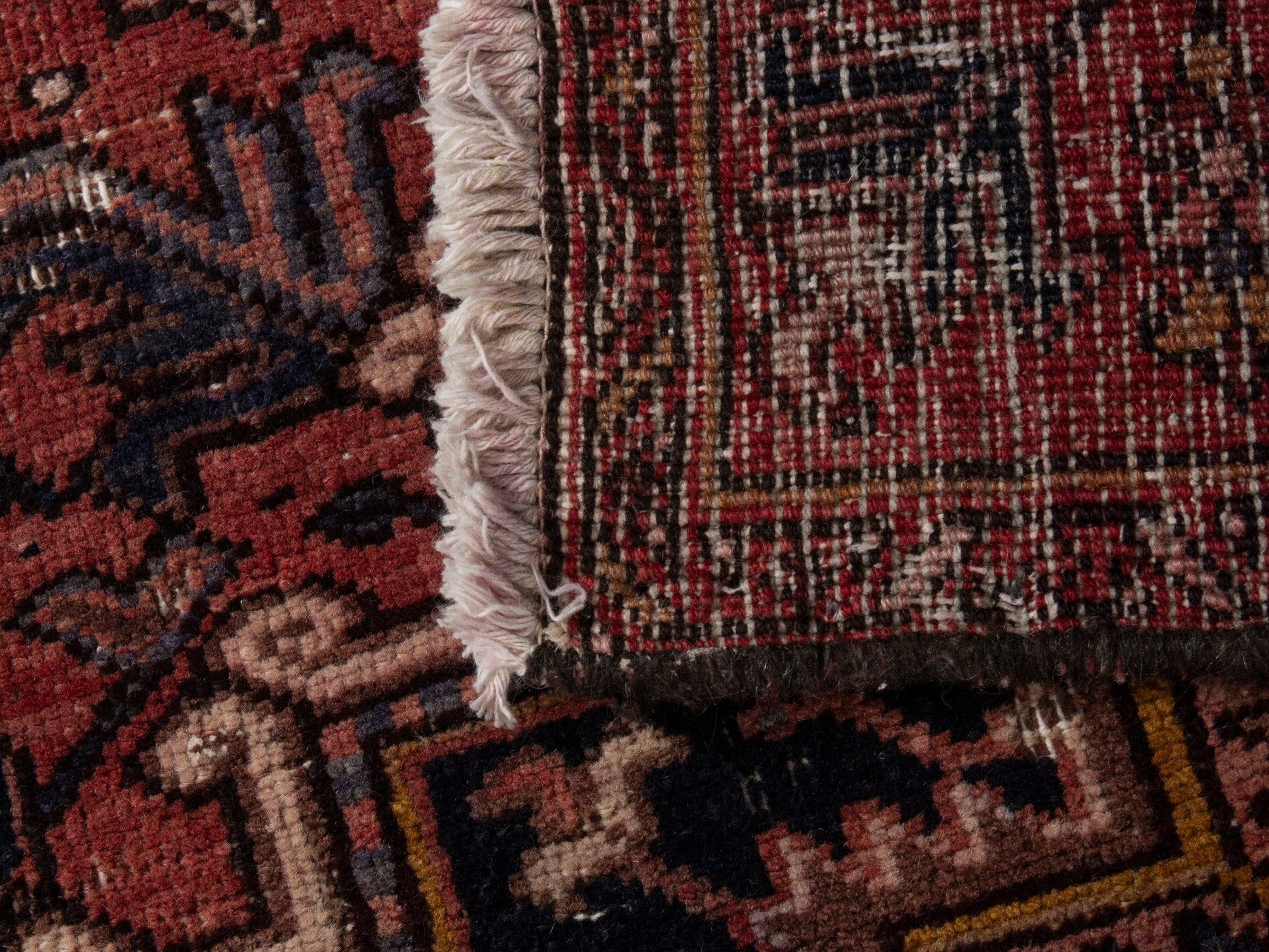 Persian Gorevan runner rug in burgundy and dark blue, view 19 of 19