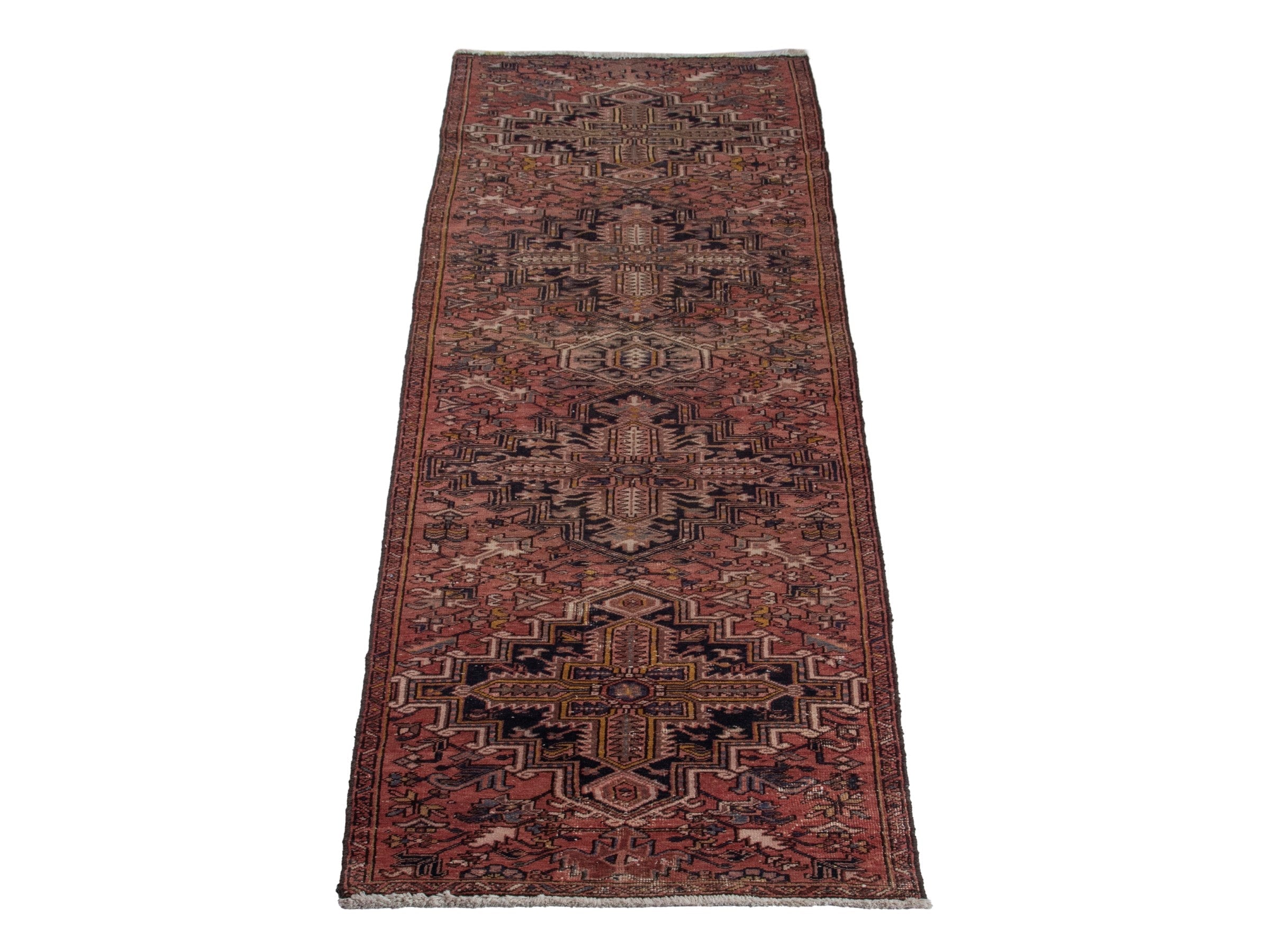 Persian Gorevan runner rug in burgundy and dark blue, view 2 of 19