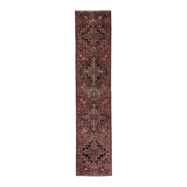 Persian Goravan runner rug in burgundy and dark blue, 2'10" x 13'8"
