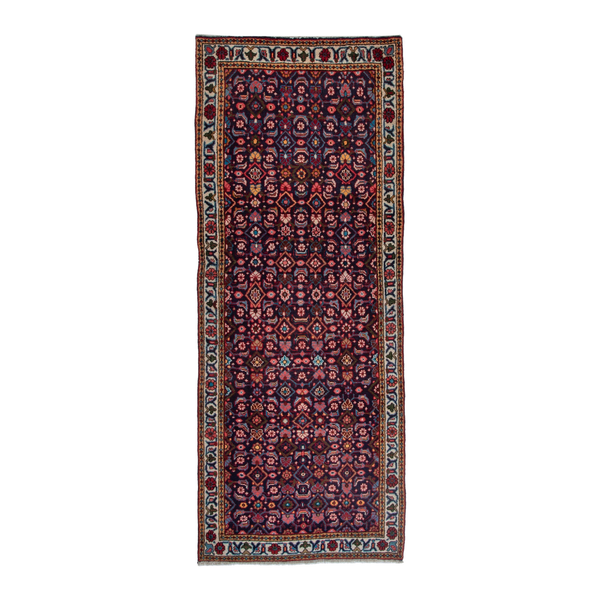 Persian Mahal runner rug in burgundy and off-white, 3'7" x 9'2"