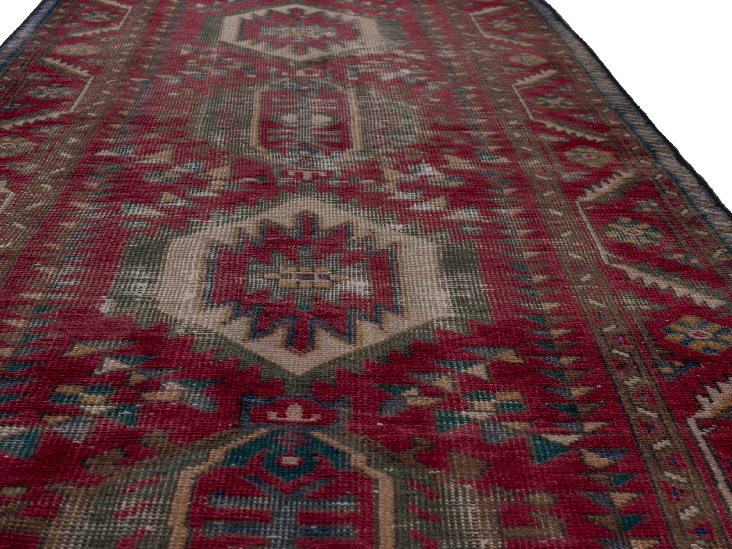Persian Tabriz runner rug in burgundy and ivory, view 10 of 19