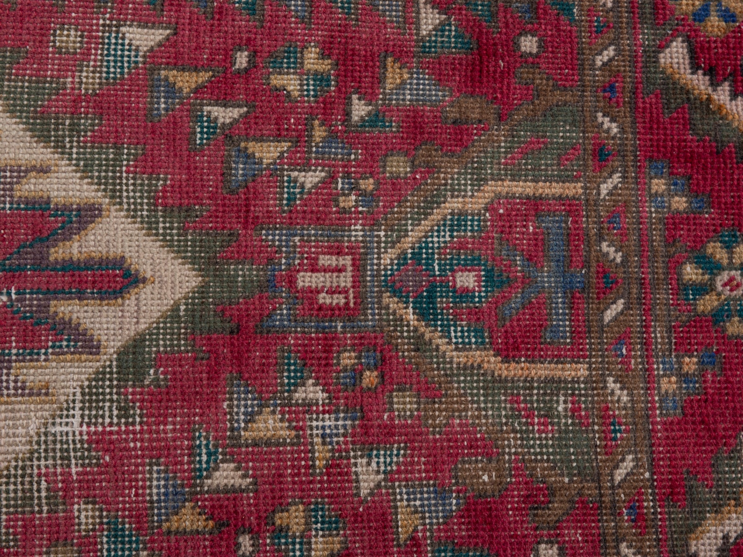 Persian Tabriz runner rug in burgundy and ivory, view 14 of 19
