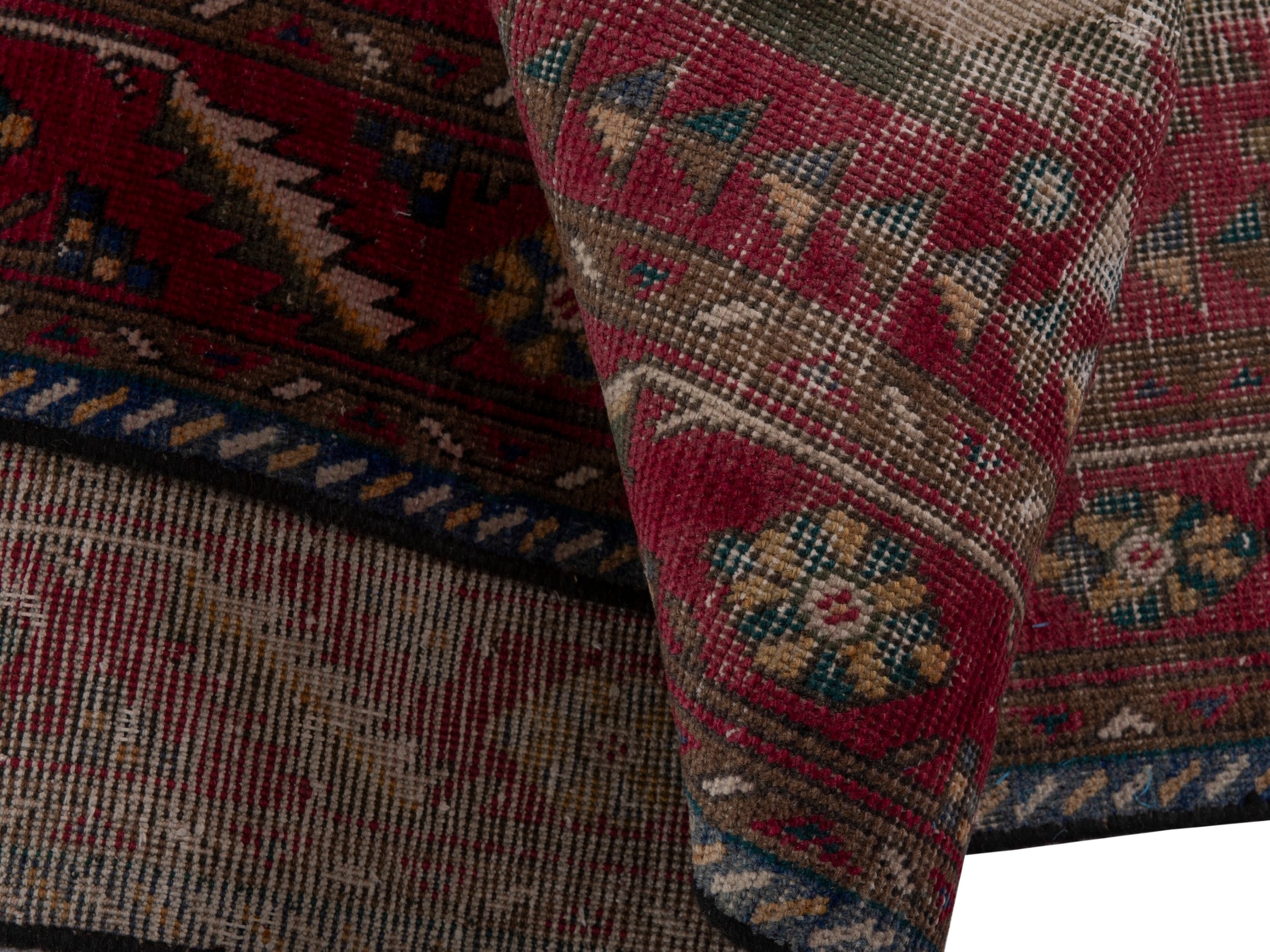 Persian Tabriz runner rug in burgundy and ivory, view 17 of 19
