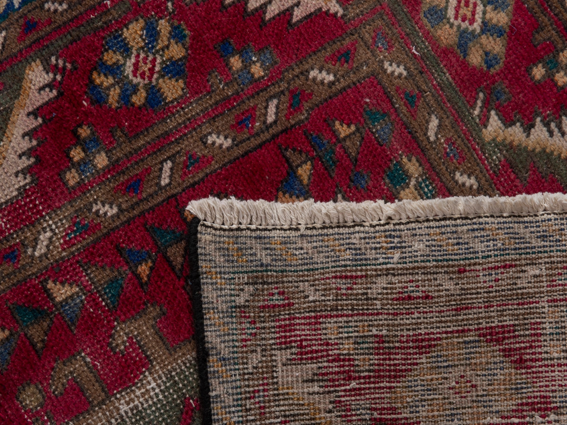 Persian Tabriz runner rug in burgundy and ivory, view 19 of 19