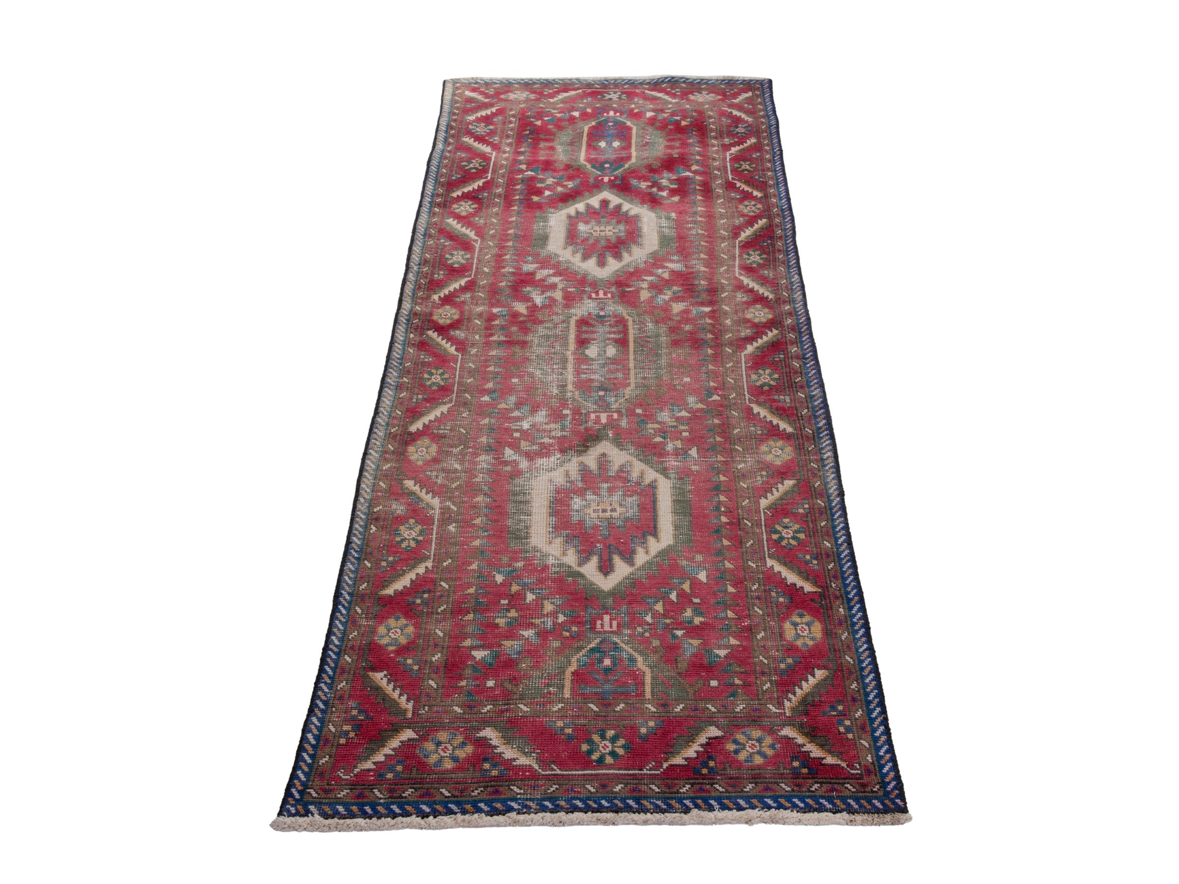 Persian Tabriz runner rug in burgundy and ivory, view 2 of 19
