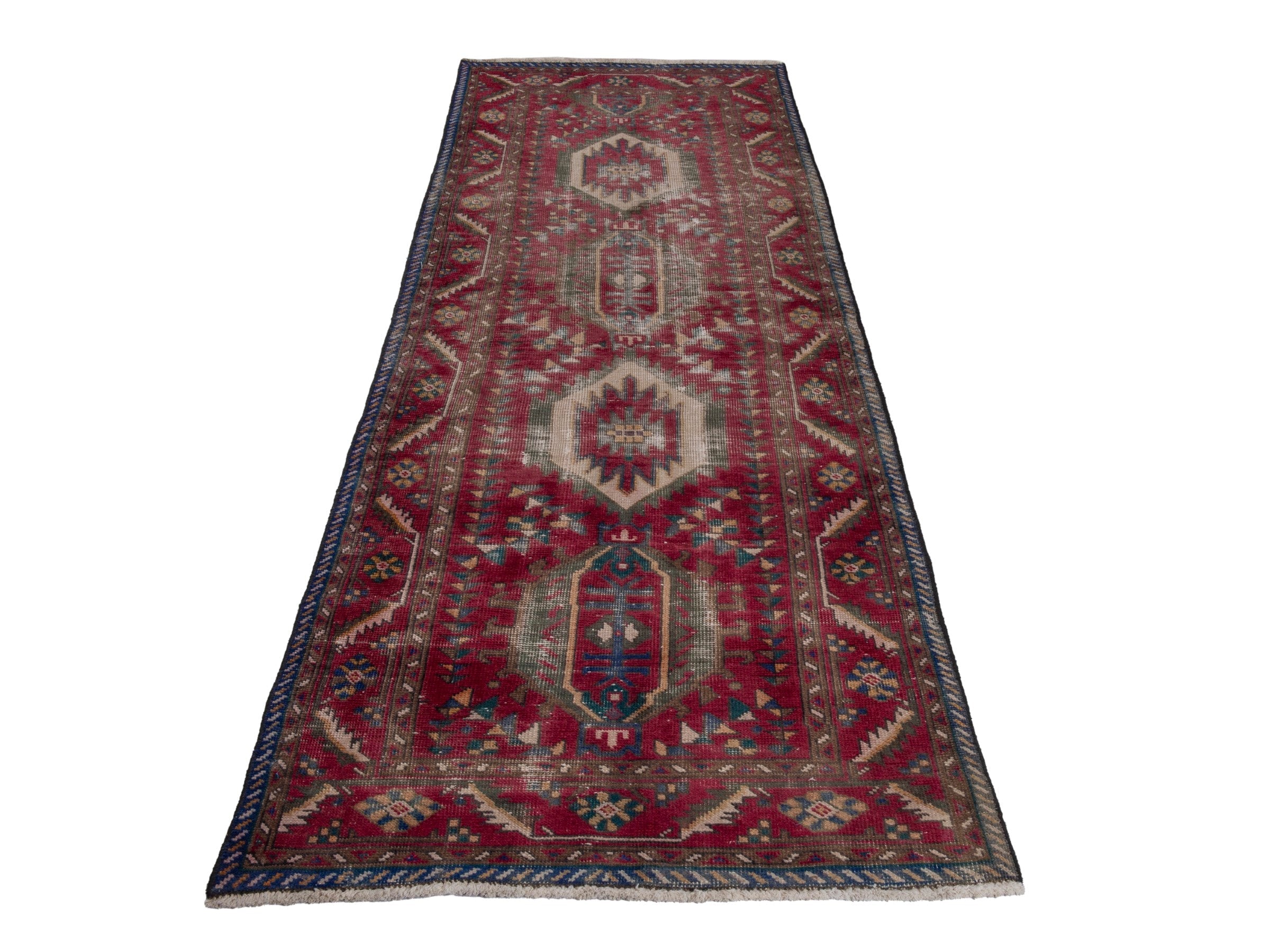 Persian Tabriz runner rug in burgundy and ivory, view 3 of 19