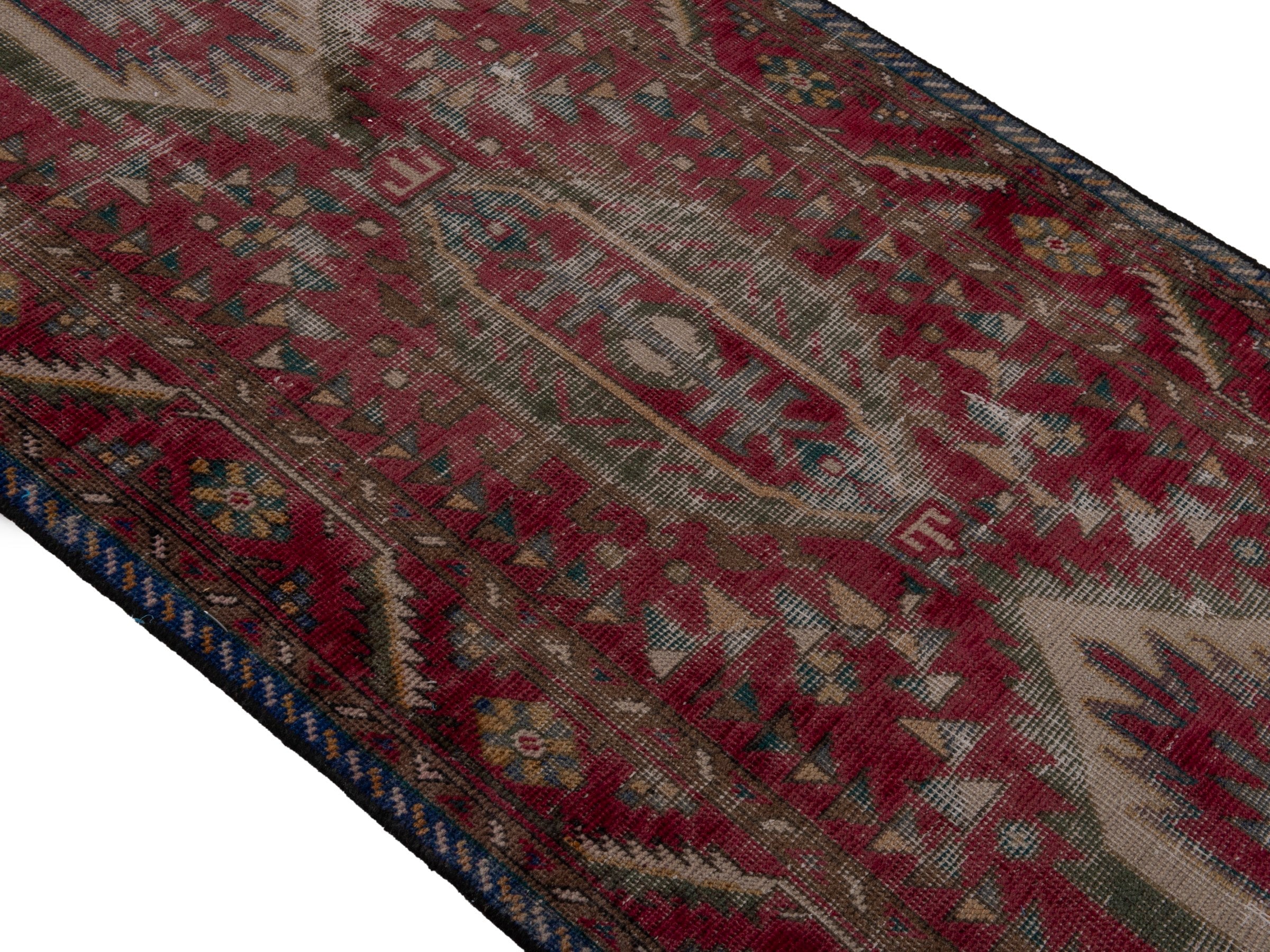 Persian Tabriz runner rug in burgundy and ivory, view 4 of 19