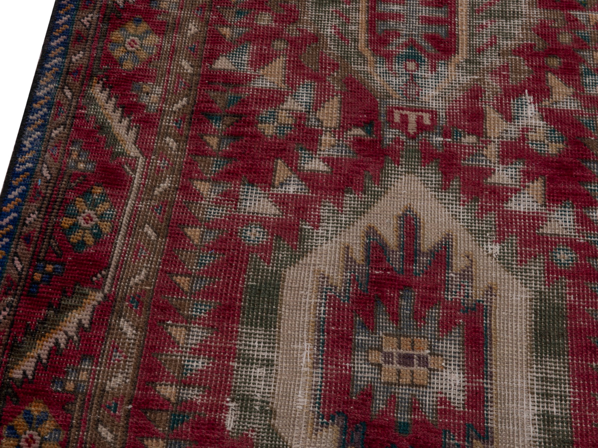 Persian Tabriz runner rug in burgundy and ivory, view 7 of 19