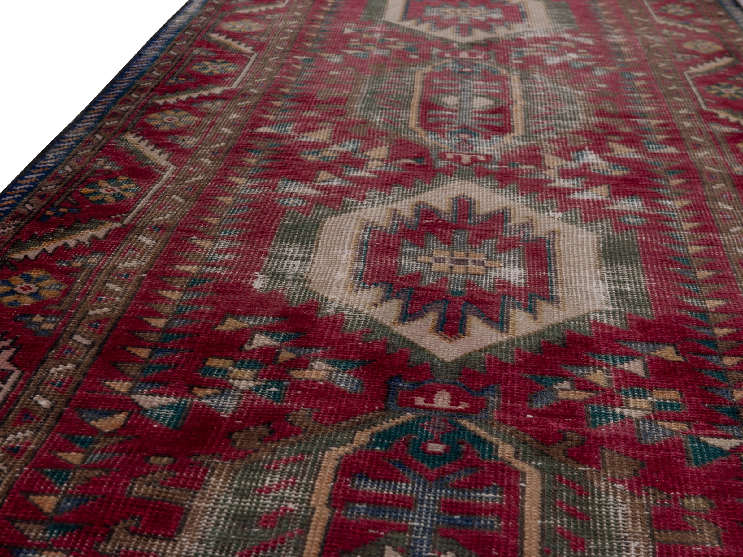 Persian Tabriz runner rug in burgundy and ivory, view 9 of 19