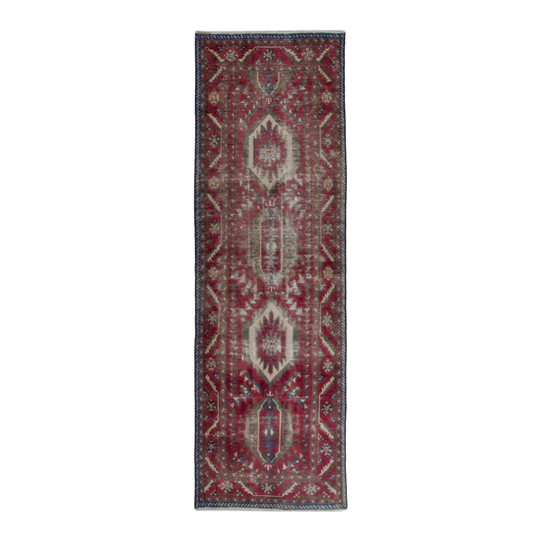 Persian Tabriz runner rug in burgundy and ivory, 3'7" x 10'8"