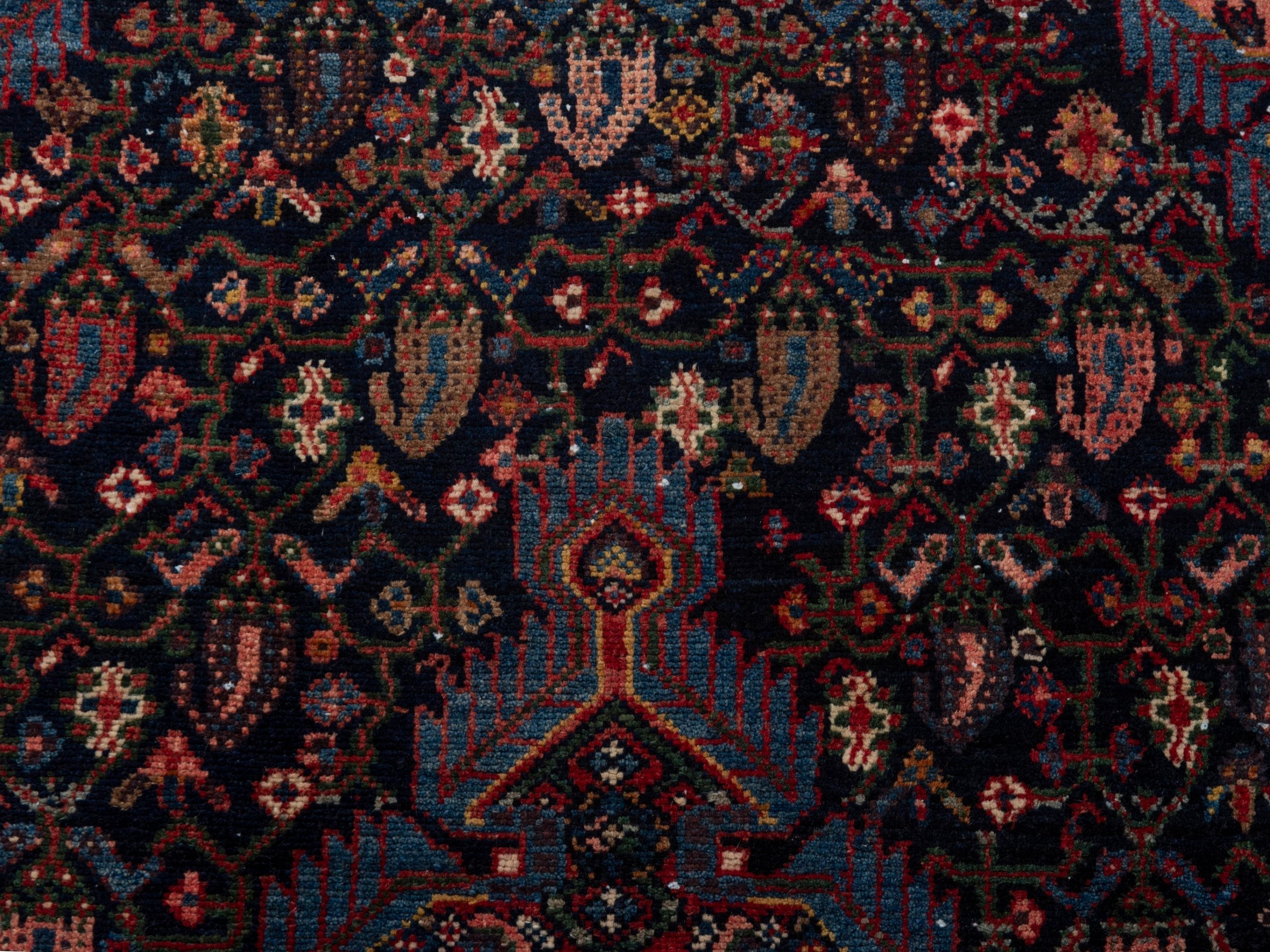 Persian Hamedan runner rug in navy and rose, view 15 of 21