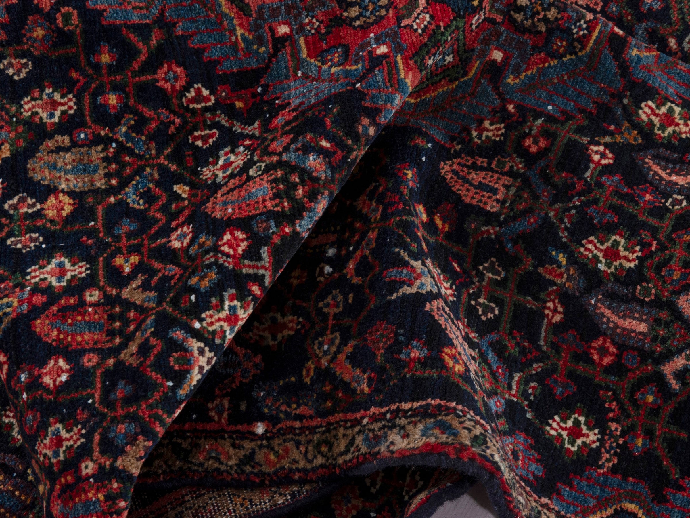 Persian Hamedan runner rug in navy and rose, view 18 of 21