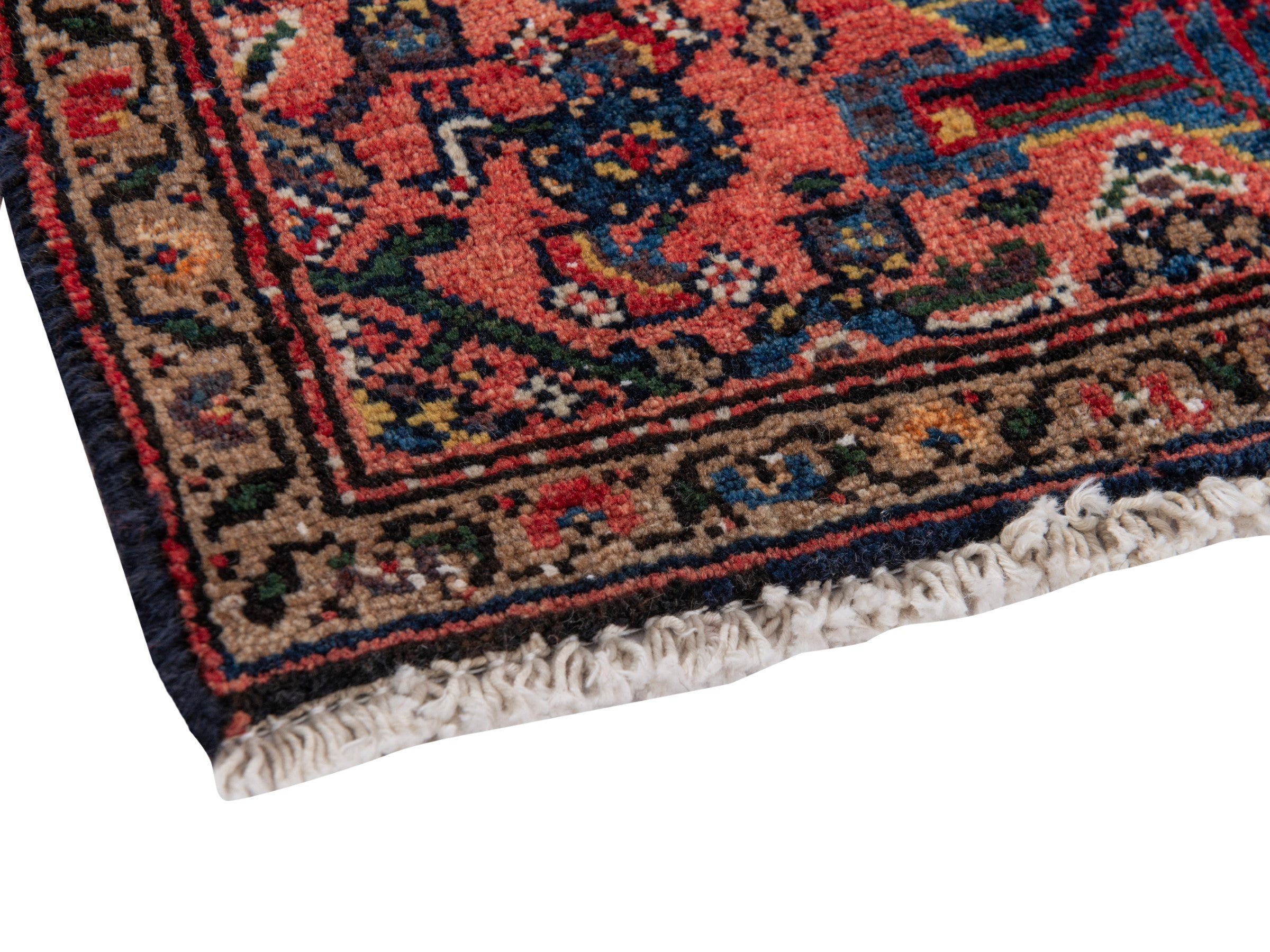 Persian Hamedan runner rug in navy and rose, view 6 of 21