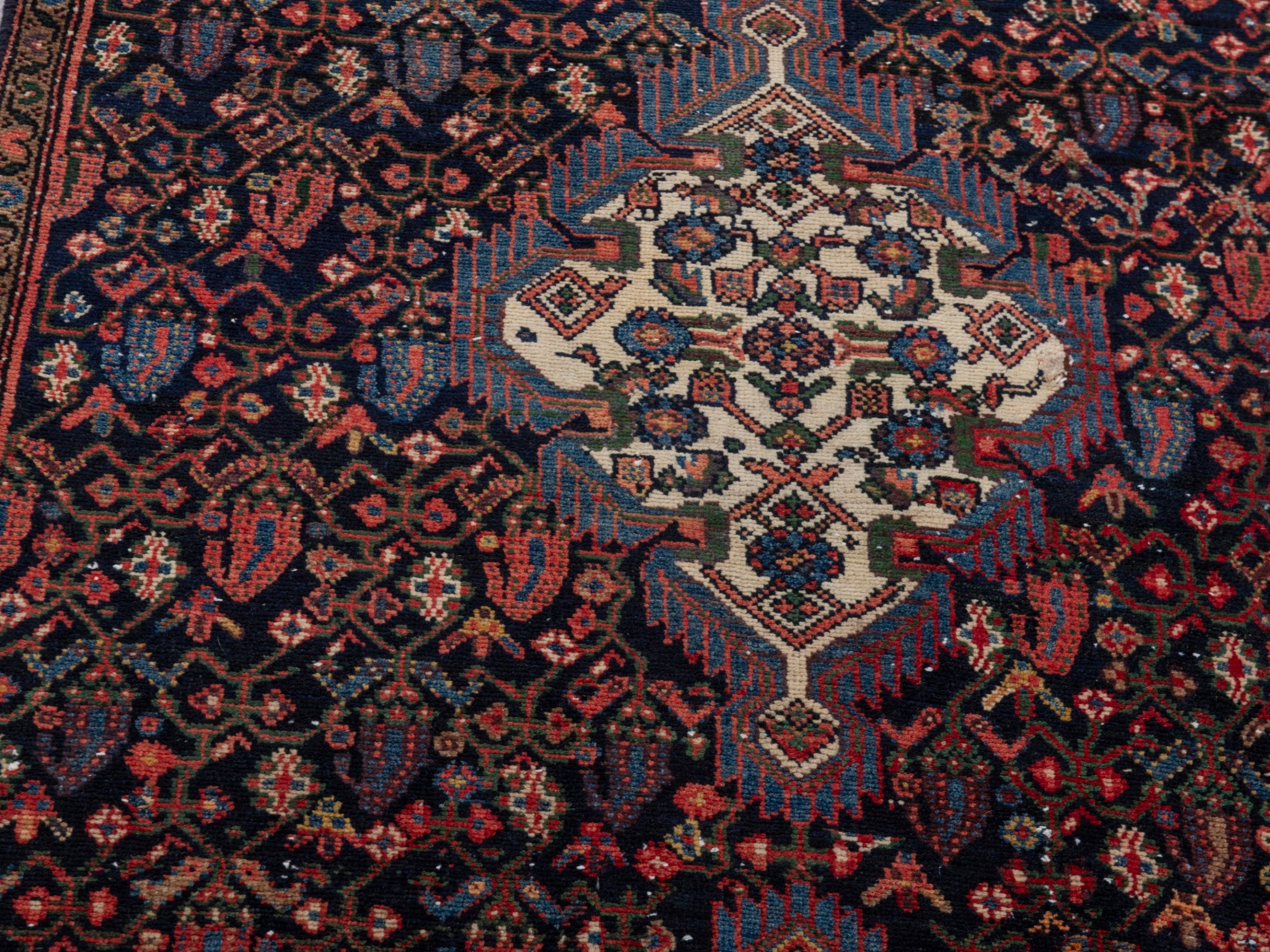 Persian Hamedan runner rug in navy and rose, view 7 of 21