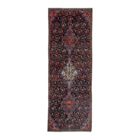 Persian Hamadan runner rug in navy and rose, 3'6" x 9'2"