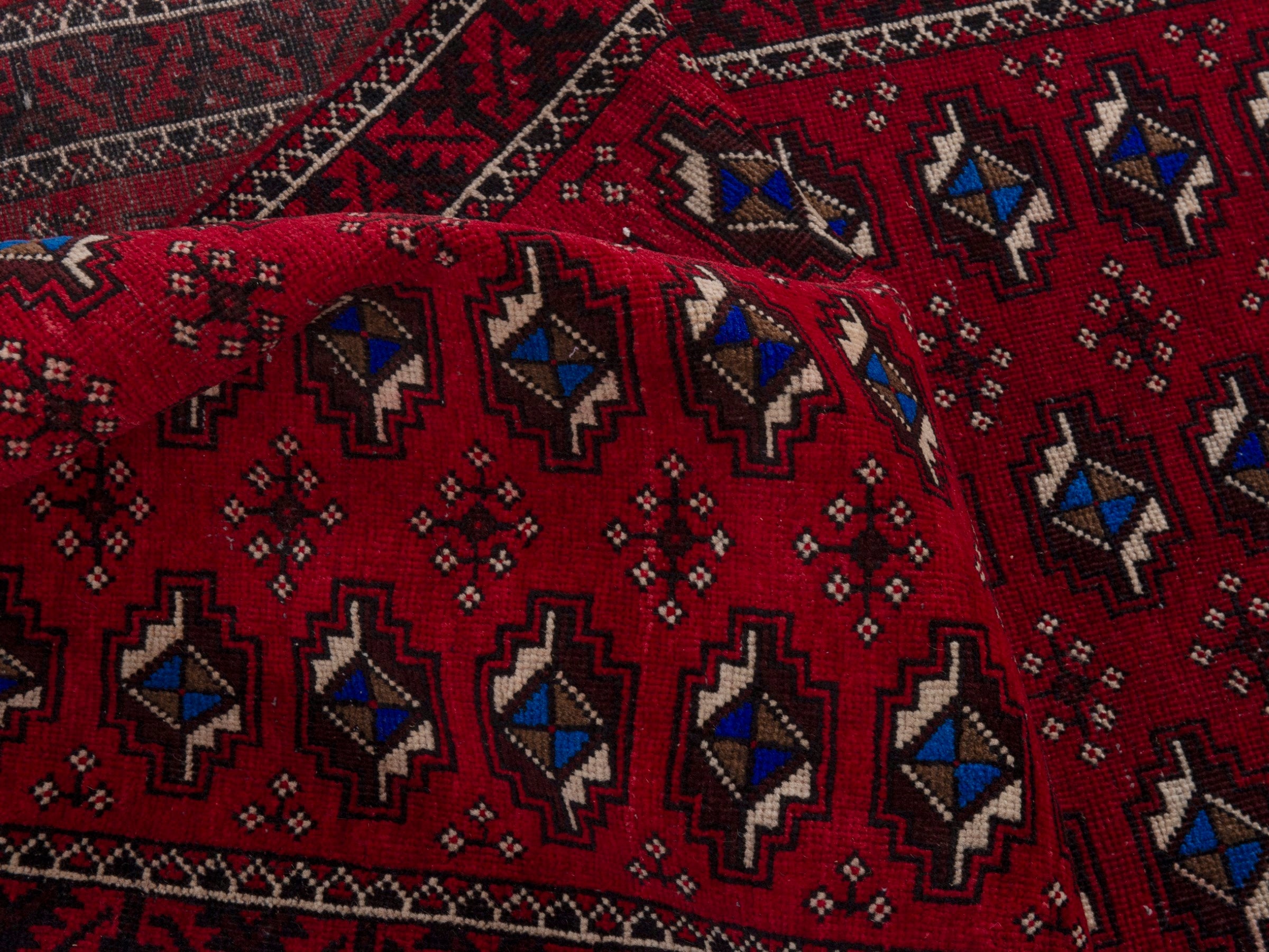 Persian Baluch runner rug in deep red and navy, view 14 of 17