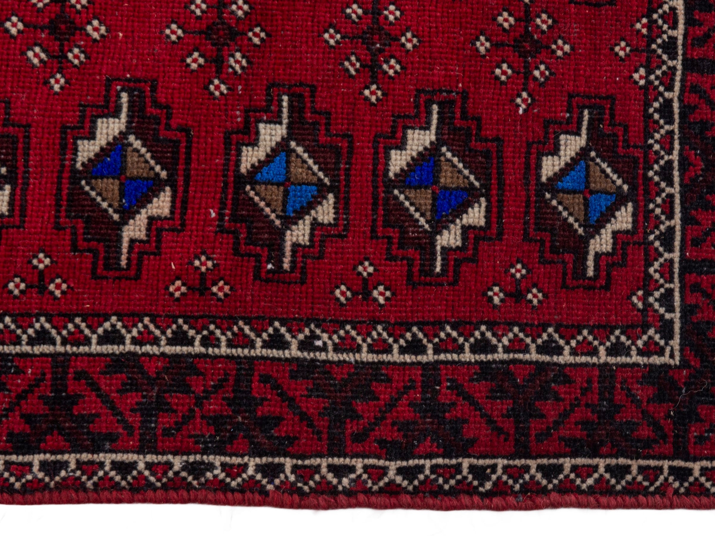 Persian Baluch runner rug in deep red and navy, view 5 of 17