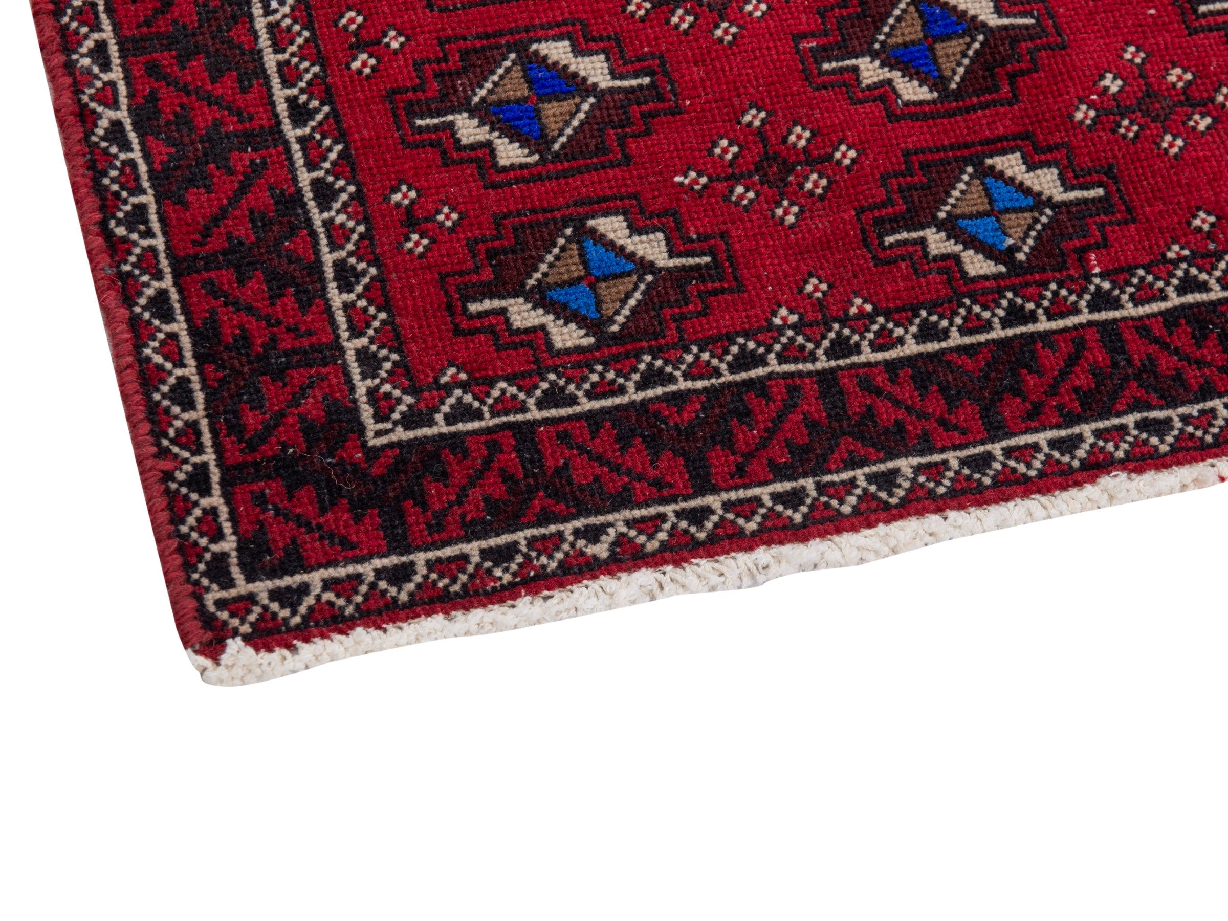 Persian Baluch runner rug in deep red and navy, view 6 of 17